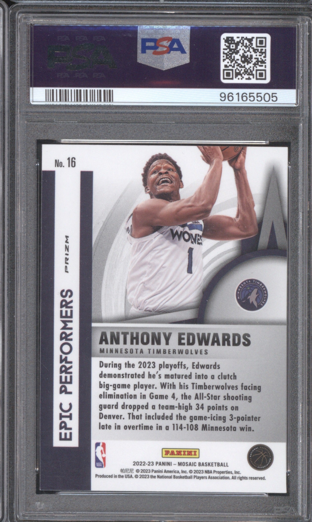 ANTHONY EDWARDS 2022 PANINI MOSAIC EPIC PERFORMERS GREEN #16 PSA 10