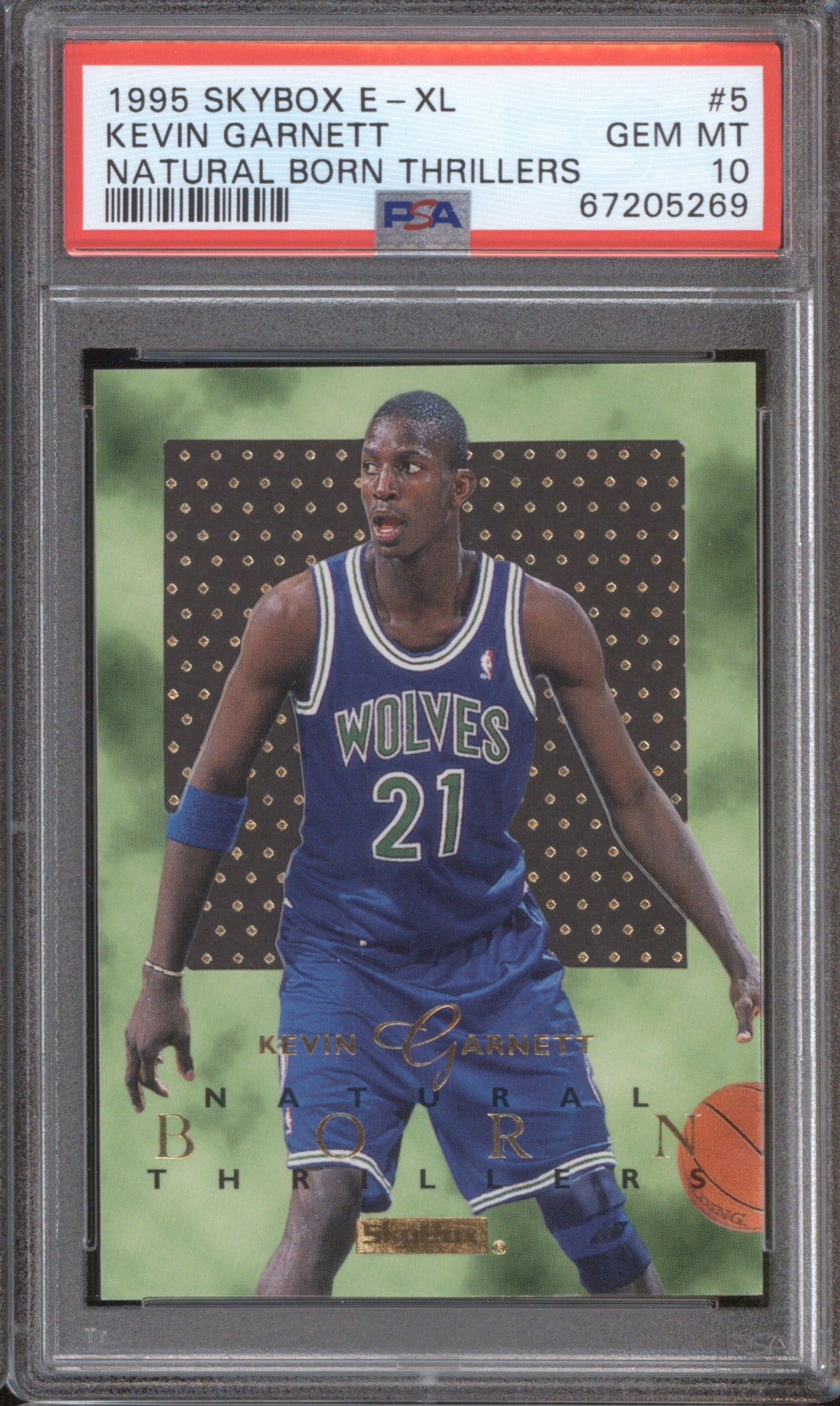 KEVIN GARNETT 1995 SKYBOX E-XL 5 NATURAL BORN THRILLERS PSA 10