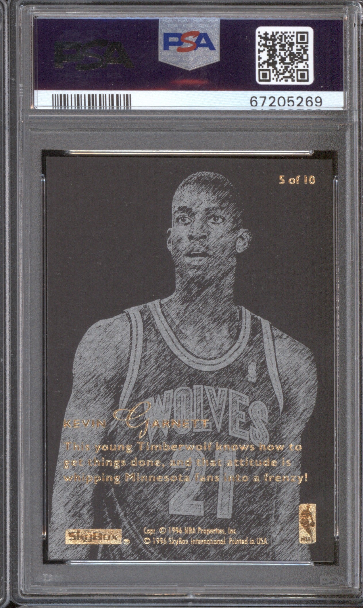 KEVIN GARNETT 1995 SKYBOX E-XL 5 NATURAL BORN THRILLERS PSA 10