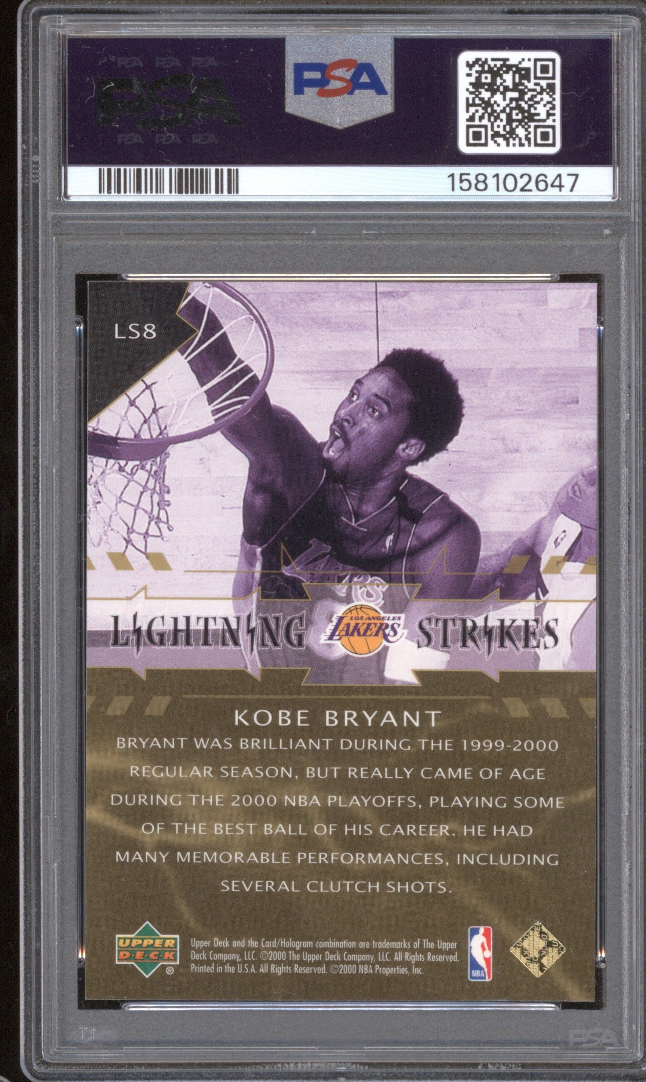 2000 UPPER DECK LIGHTNING STRIKES KOBE BRYANT LS8 LIGHTNING STRIKES PSA 9