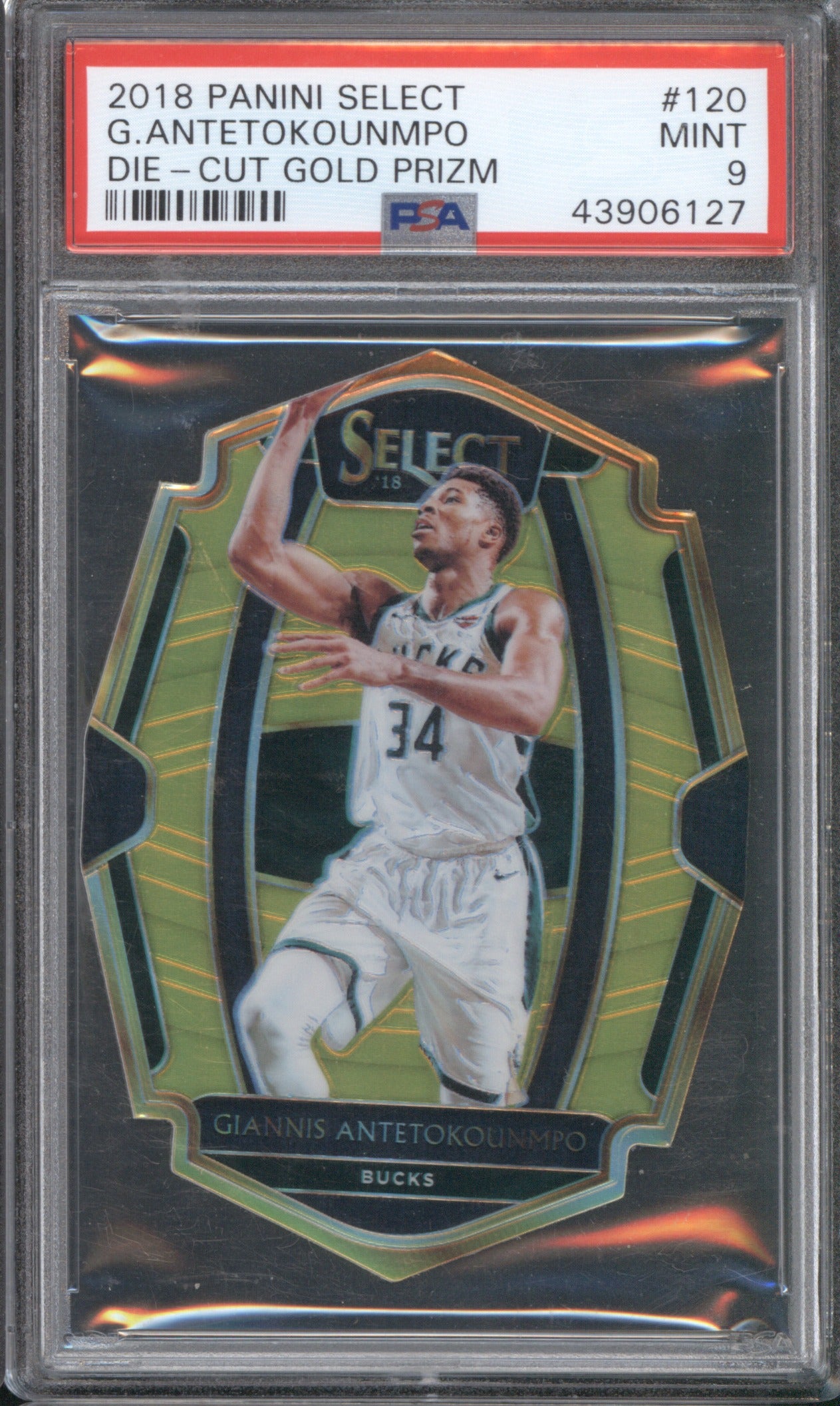 Giannis Antetokounmpo 2018 Panini Select 120 Gold Prizm 9/10 PSA 9
