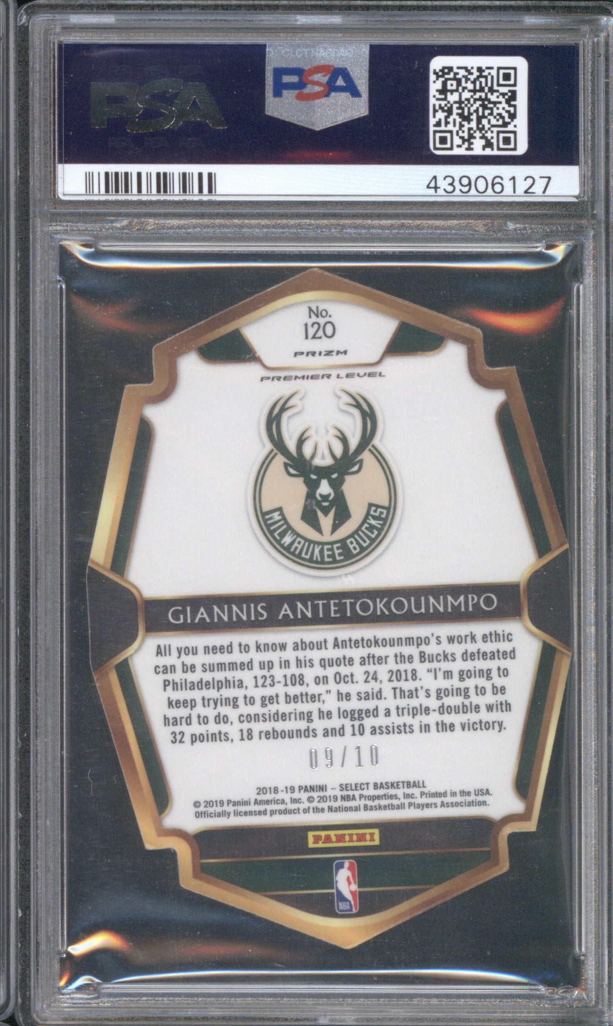 Giannis Antetokounmpo 2018 Panini Select 120 Gold Prizm 9/10 PSA 9