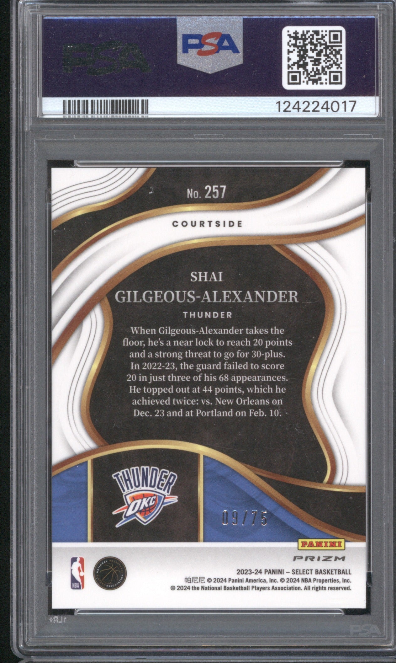 Shai Gilgeous-Alexander 2023 Panini Select 257 White Disco 9/75 PSA 10