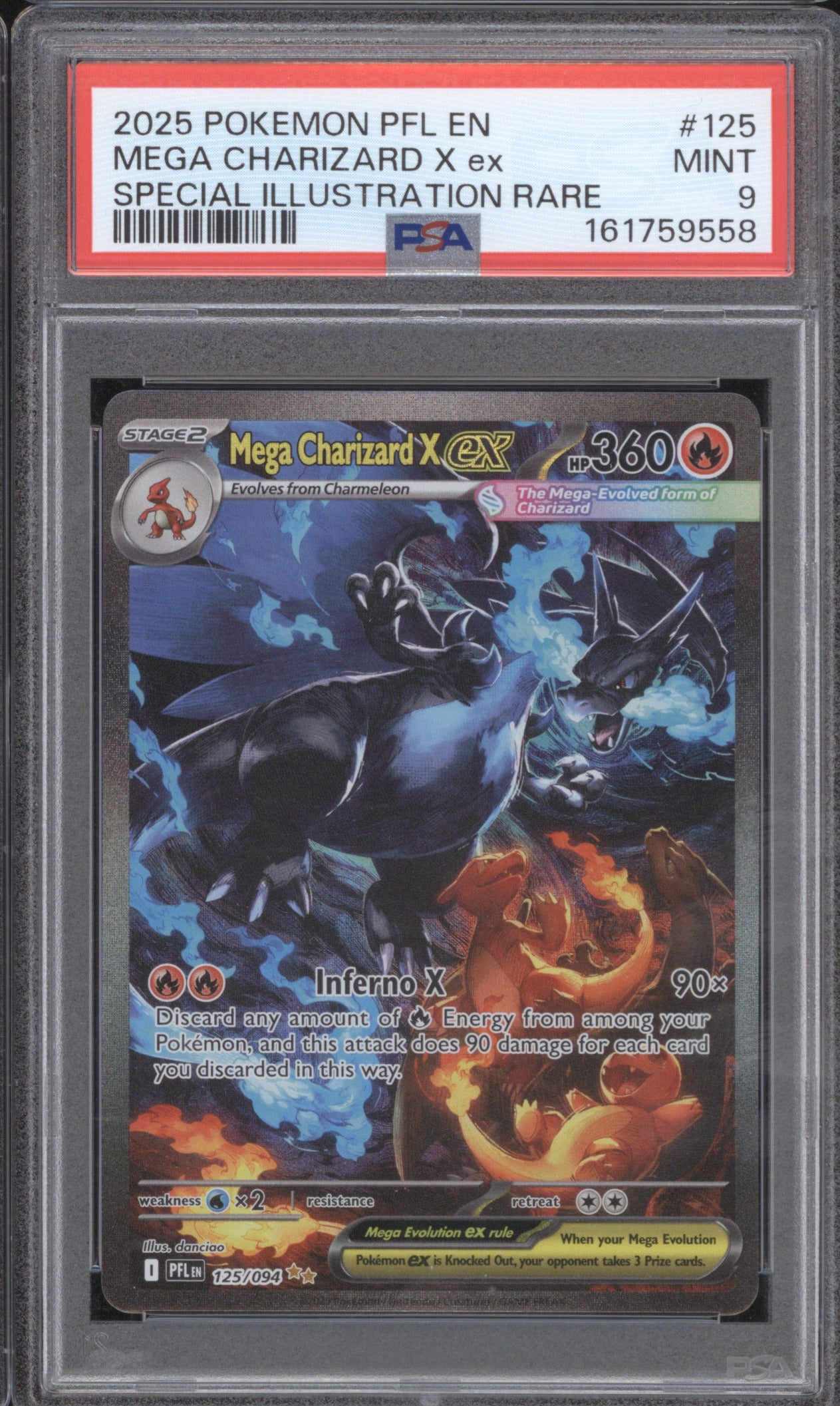 MEGA CHARIZARD X ex 2025 POKEMON PFL EN-PHANTASMAL FLAMES POKEMON 125 PSA 9 SIR