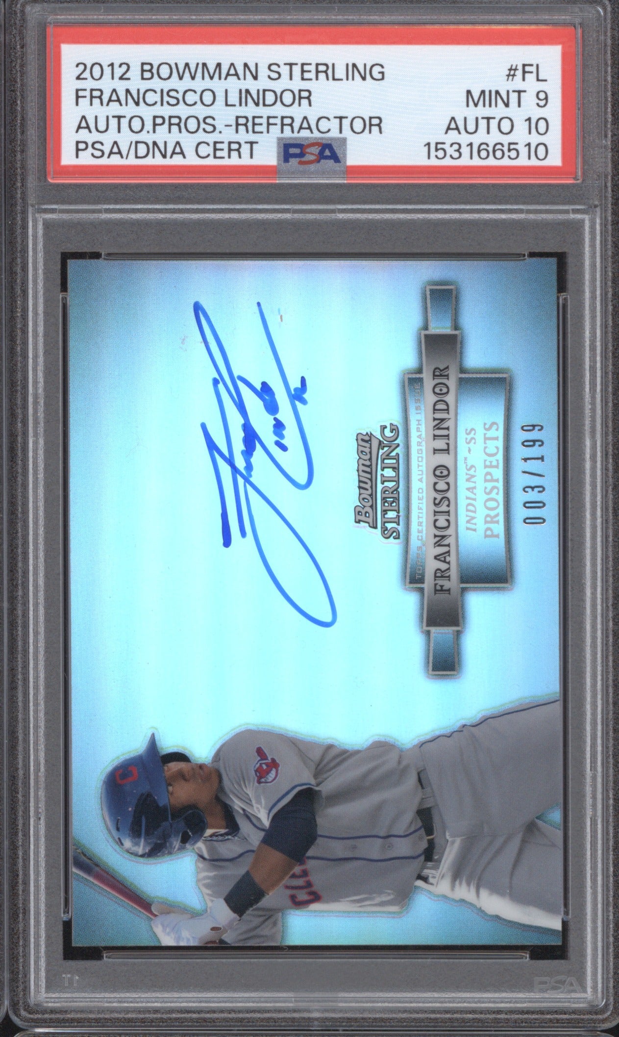 FRANCISCO LINDOR 2012 BOWMAN STERLING AUTOGRAPH PROSPECTS AUTO REFRACTOR PSA 9