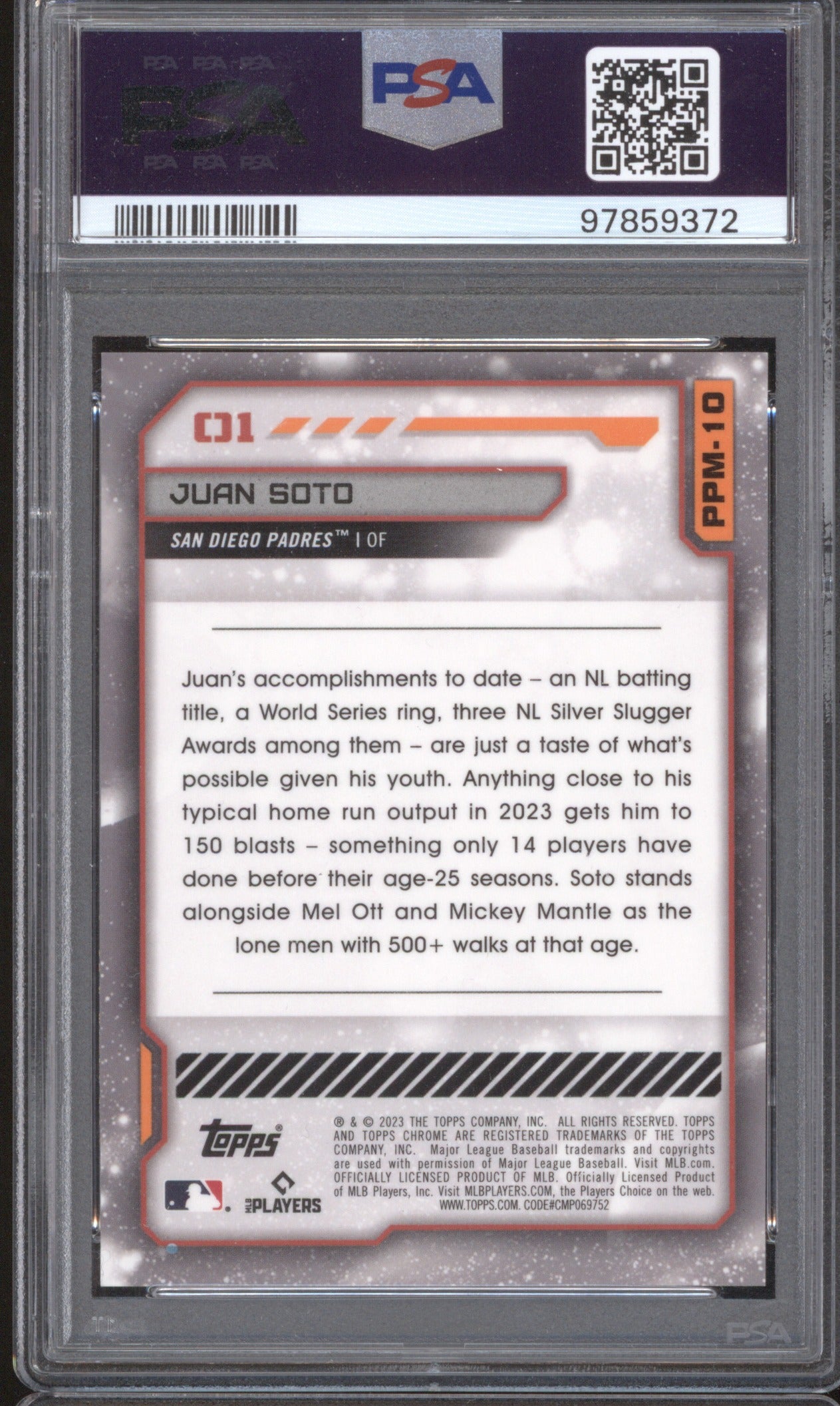 JUAN SOTO 2023 TOPPS COSMIC CHROME PLANETARY PURSUIT #10 MERCURY PSA 8