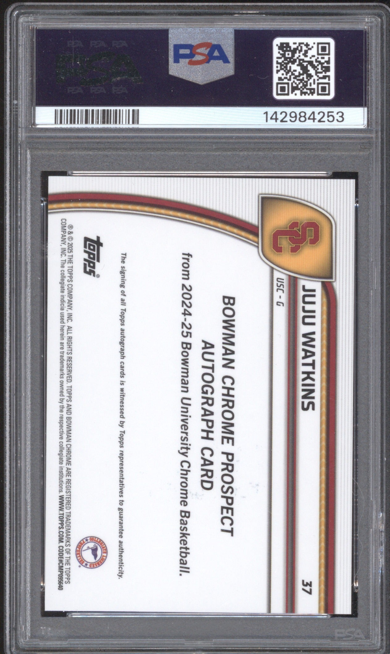 JUJU WATKINS 2024 BOWMAN CHROME UNIVERSITY 37 AUTO GREEN REFRACTOR /99 PSA 10
