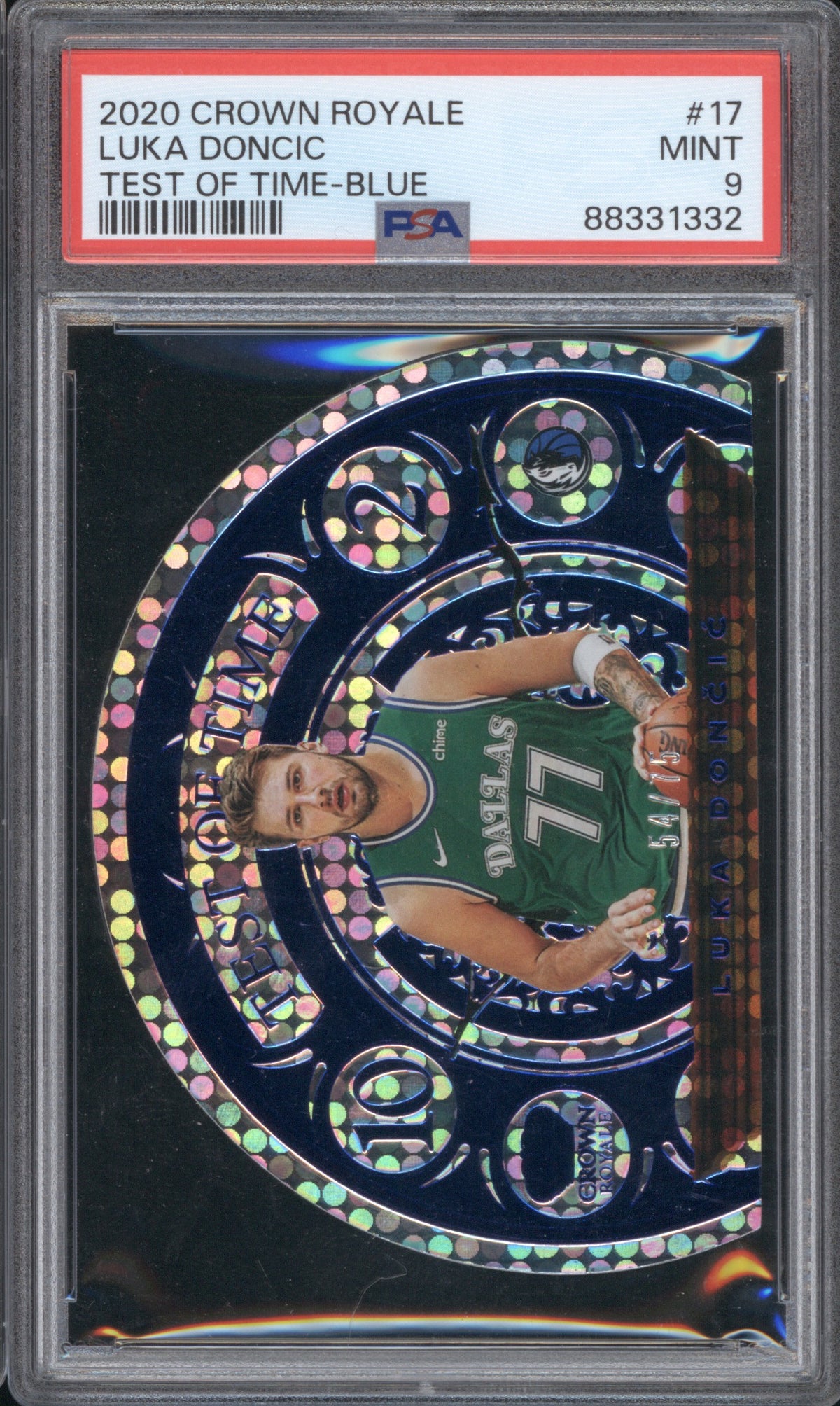 LUKA DONCIC 2020 PANINI CROWN ROYALE TEST OF TIME BLUE /75 #17 PSA 9