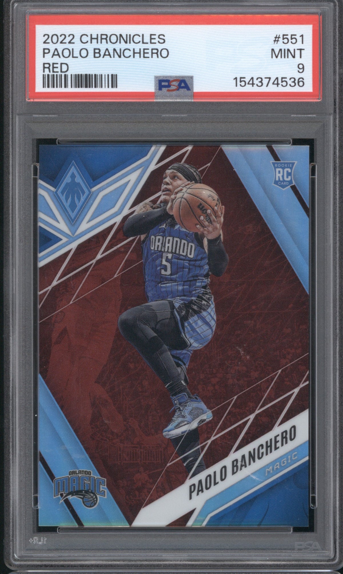 PAOLO BANCHERO ROOKIE 2022 PANINI CHRONICLES #551 RED /149 PSA 9