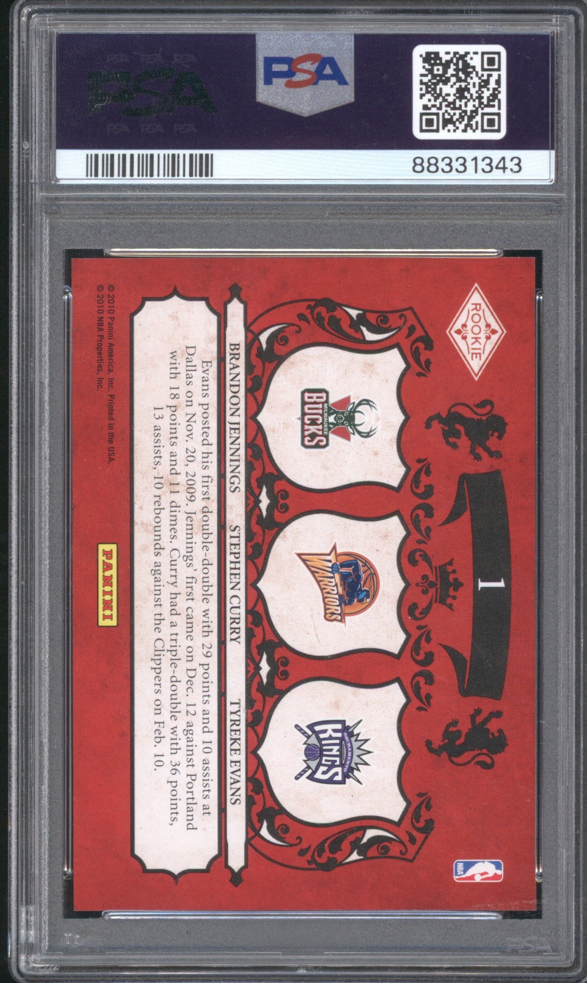 JENNINGS/CURRY/EVANS 2009 PANINI CROWN ROYALE ROOKIE ROYALTY #1 PSA 9