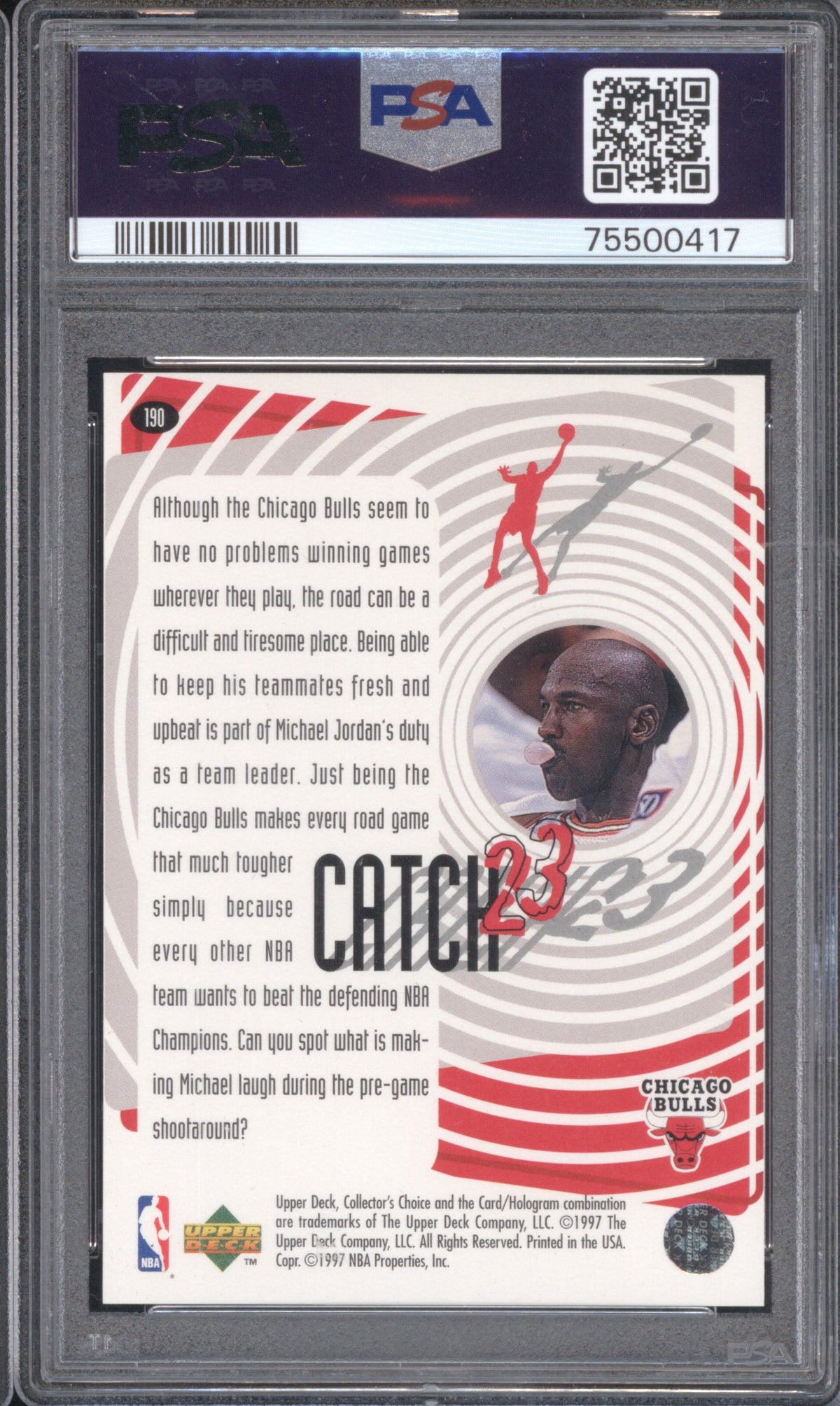 MICHAEL JORDAN 1997 UPPER DECK COLLECTOR'S CHOICE CATCH 23 #190 PSA 9