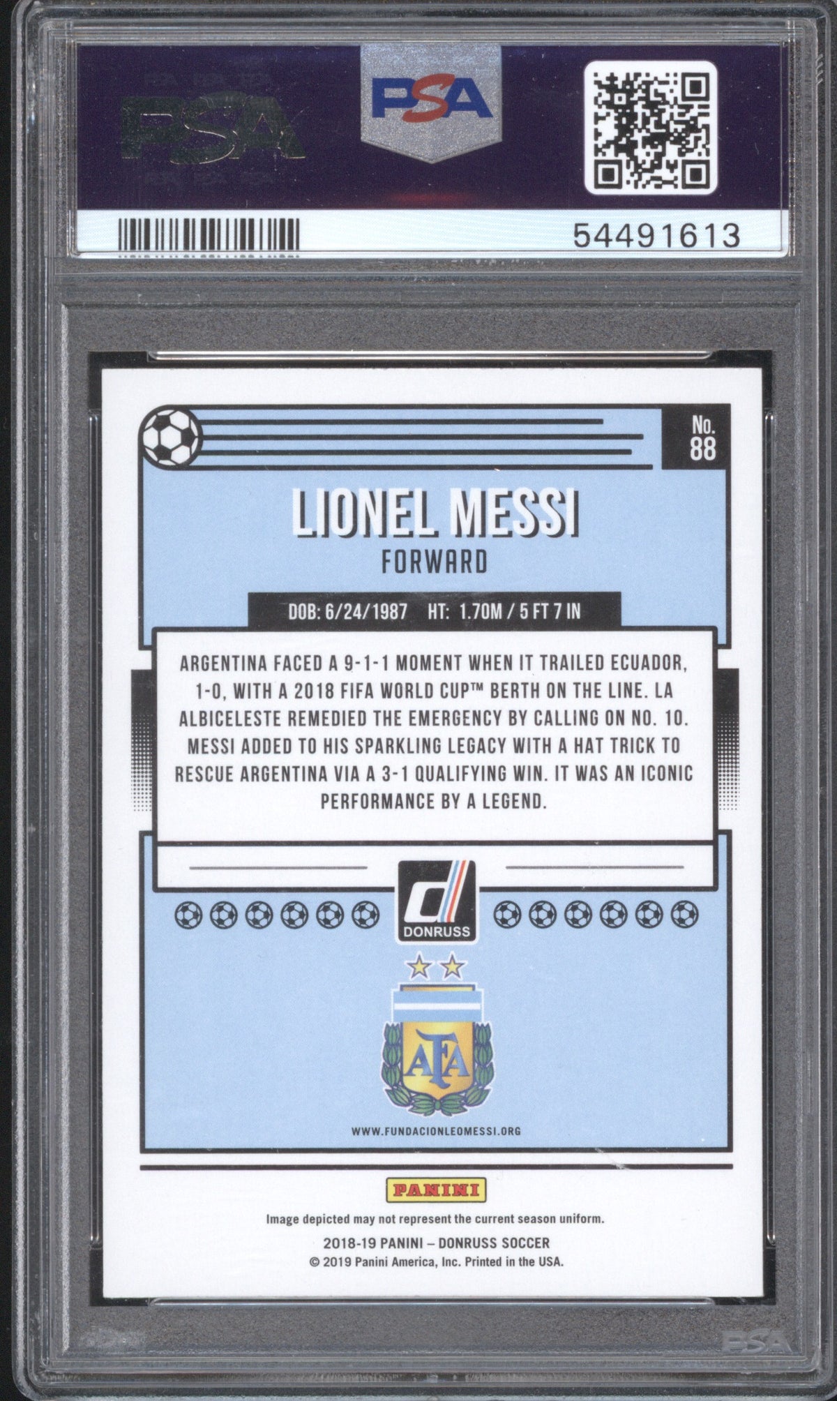 LIONEL MESSI 2018 PANINI DONRUSS ARGENTINA #88 PSA 9