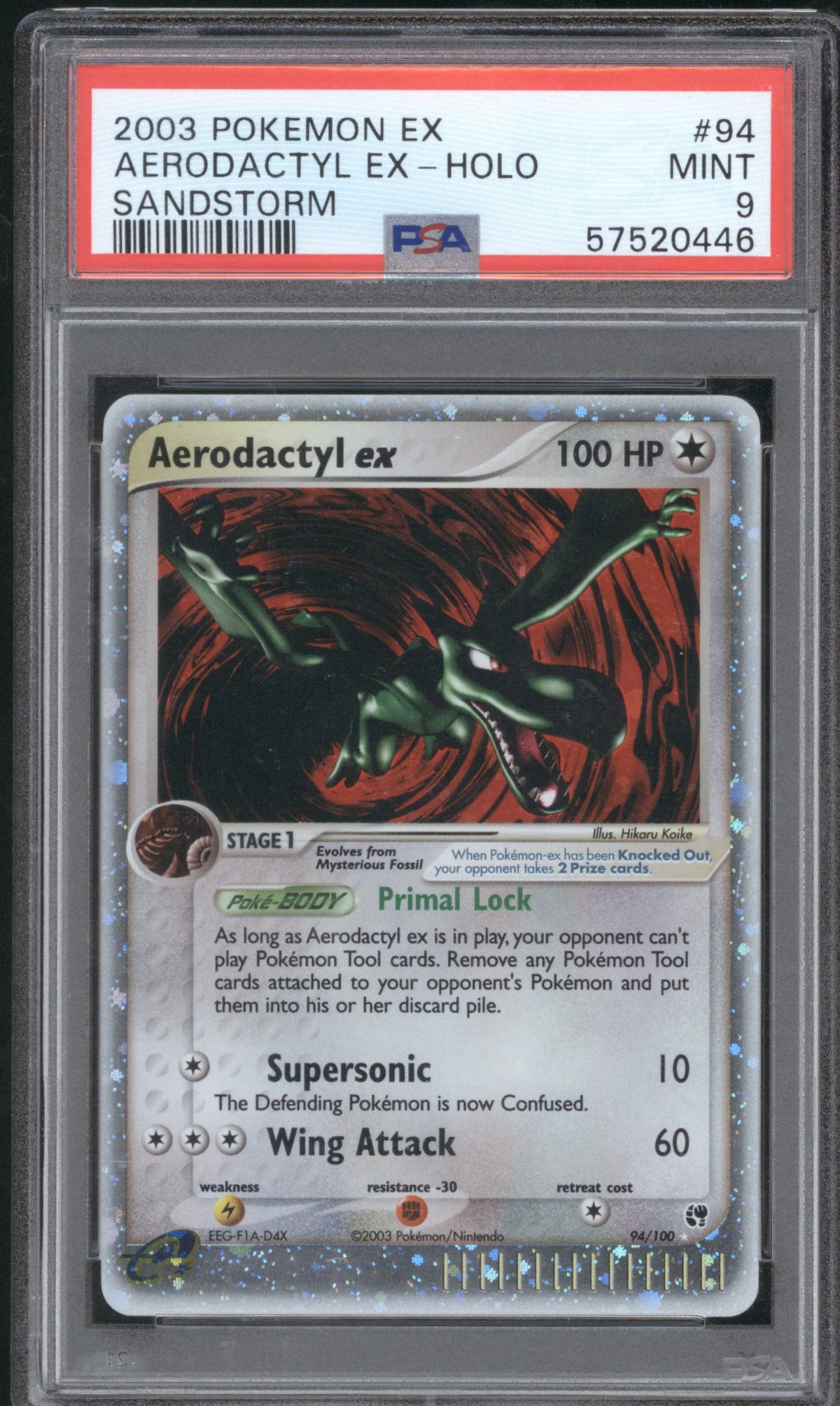 AERODACTYL EX-HOLO 2003 POKEMON EX SANDSTORM #94 PSA 9 SANDSTORM