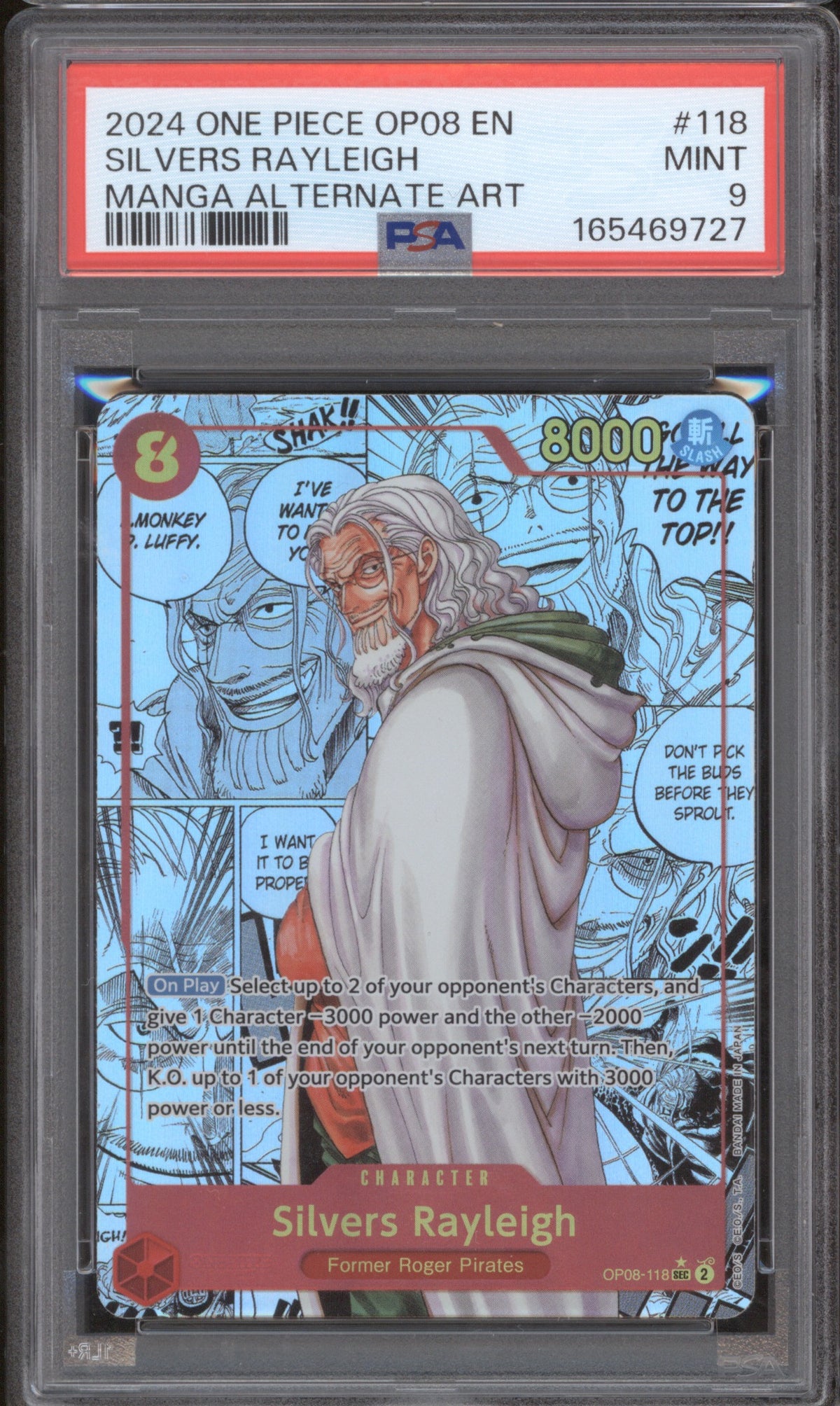 SILVERS RAYLEIGH 2024 ONE PIECE OP08-TWO LEGENDS 118 PSA 9 MANGA ALTERNATE ART