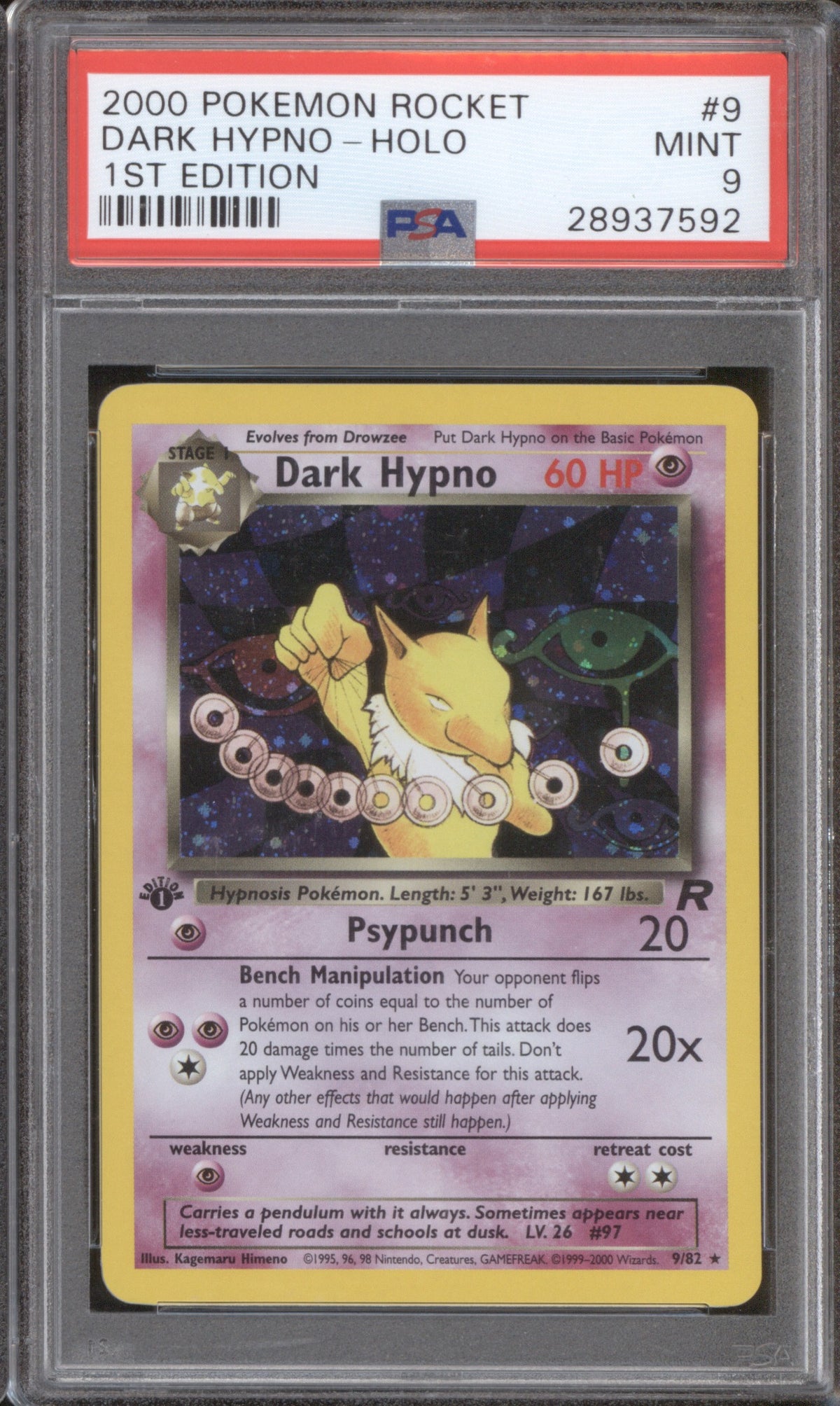 DARK HYPNO-HOLO 2000 POKEMON ROCKET 9 PSA 9 1ST EDITION