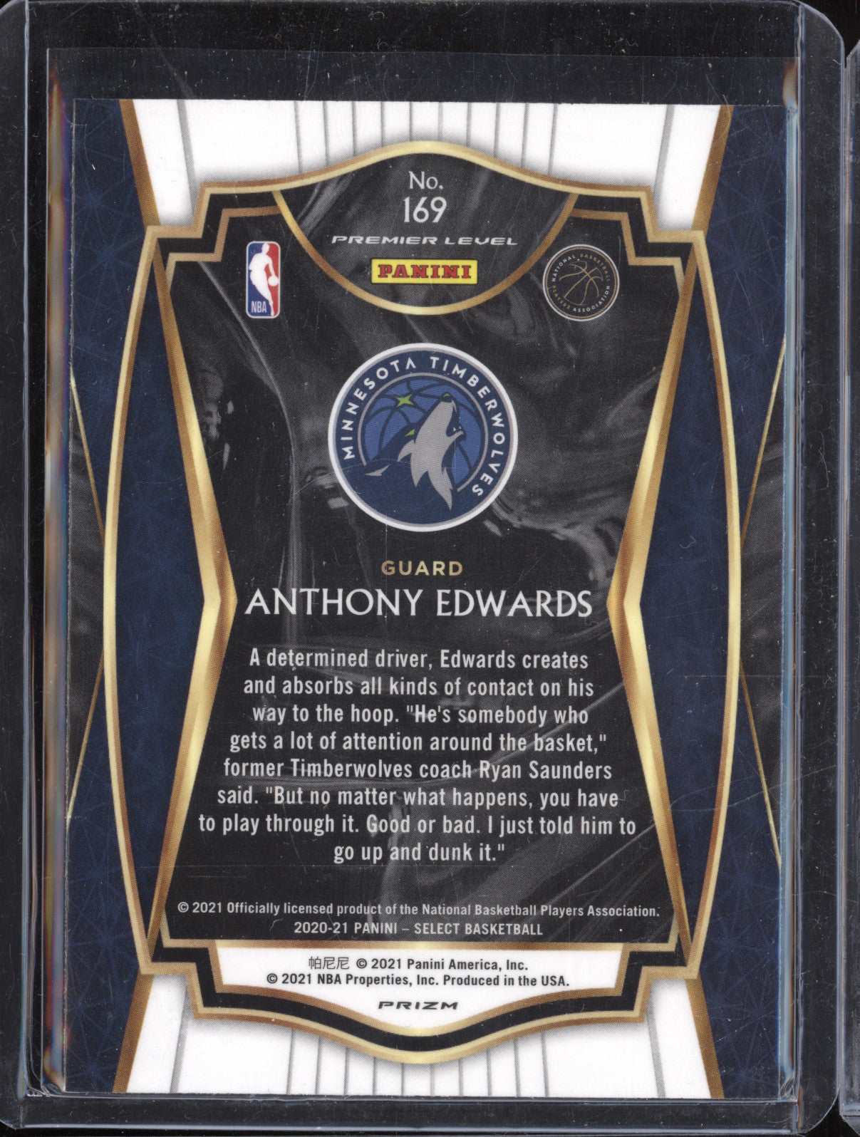 Anthony Edwards 2020-21 Panini Select 169 Red White & Green Cracked Ice RC