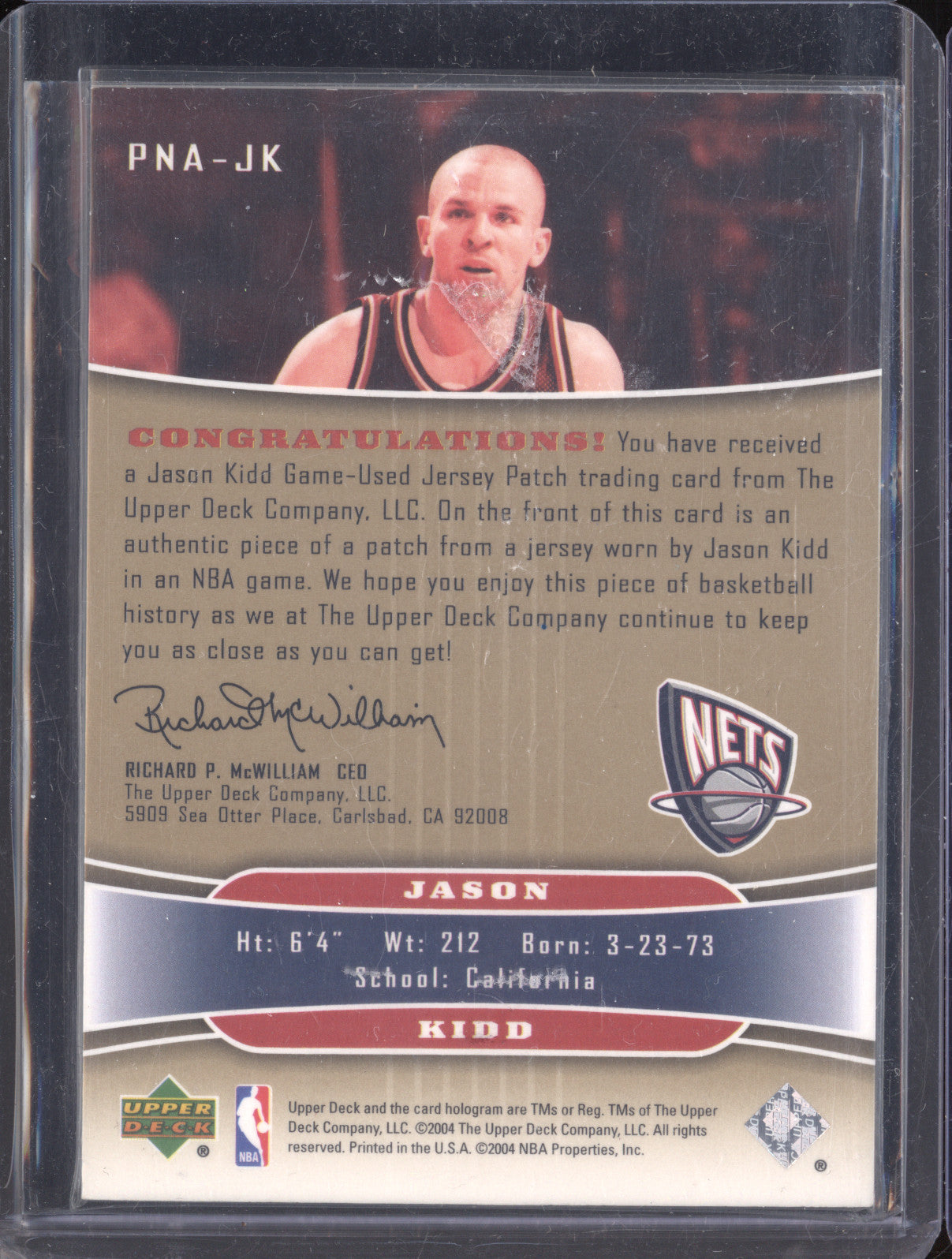 Jason Kidd 2004 Upper Deck PNA-JK Patch Names Jersey