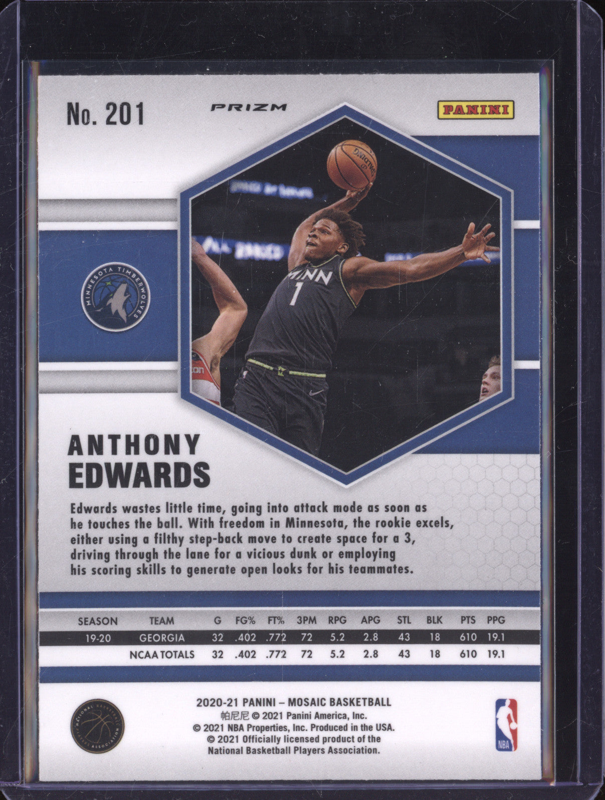 Anthony Edwards 2020-21 Panini Mosaic 201 Red Wave RC