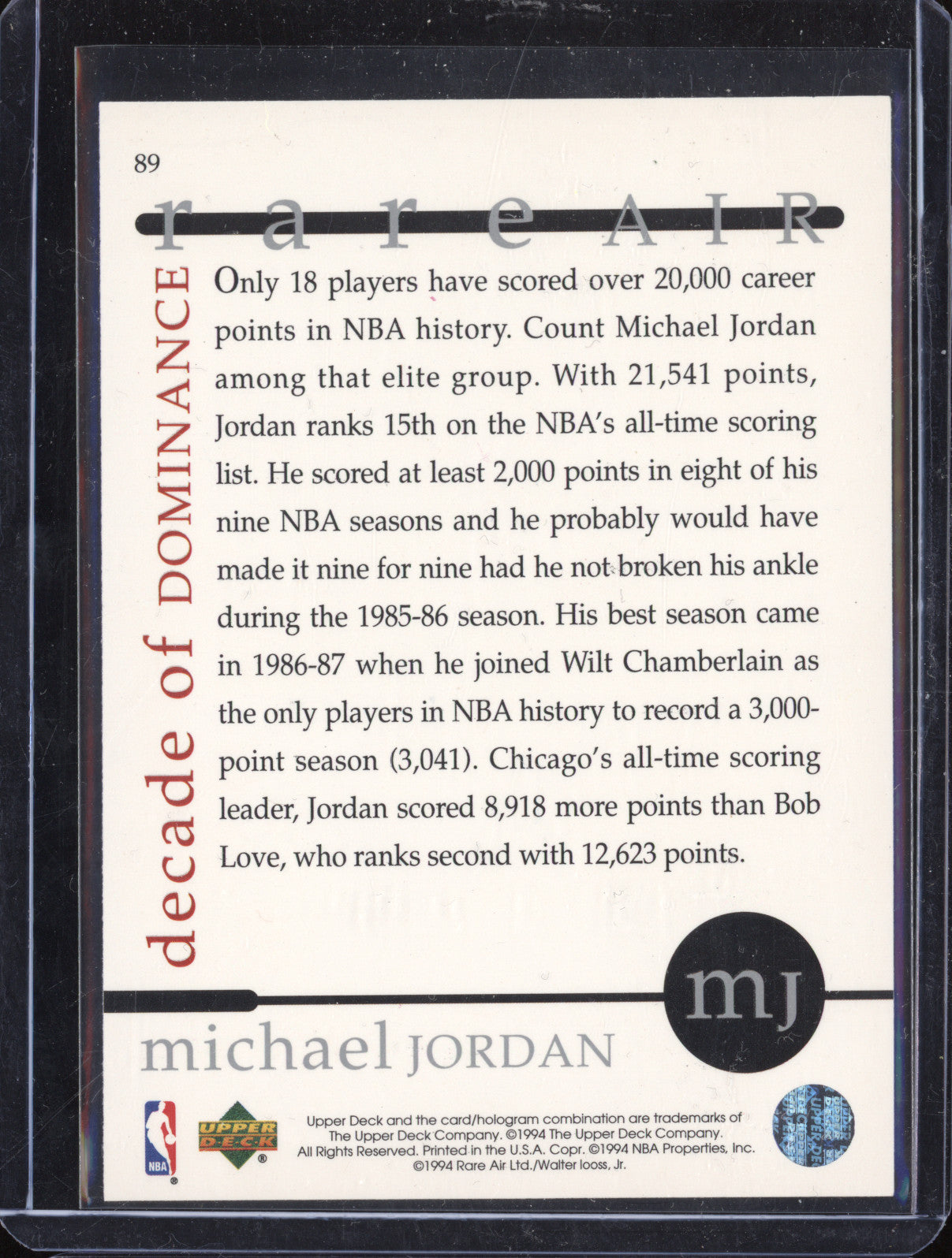 Michael Jordan Upper Deck Rare Air 89 Decade of Dominance