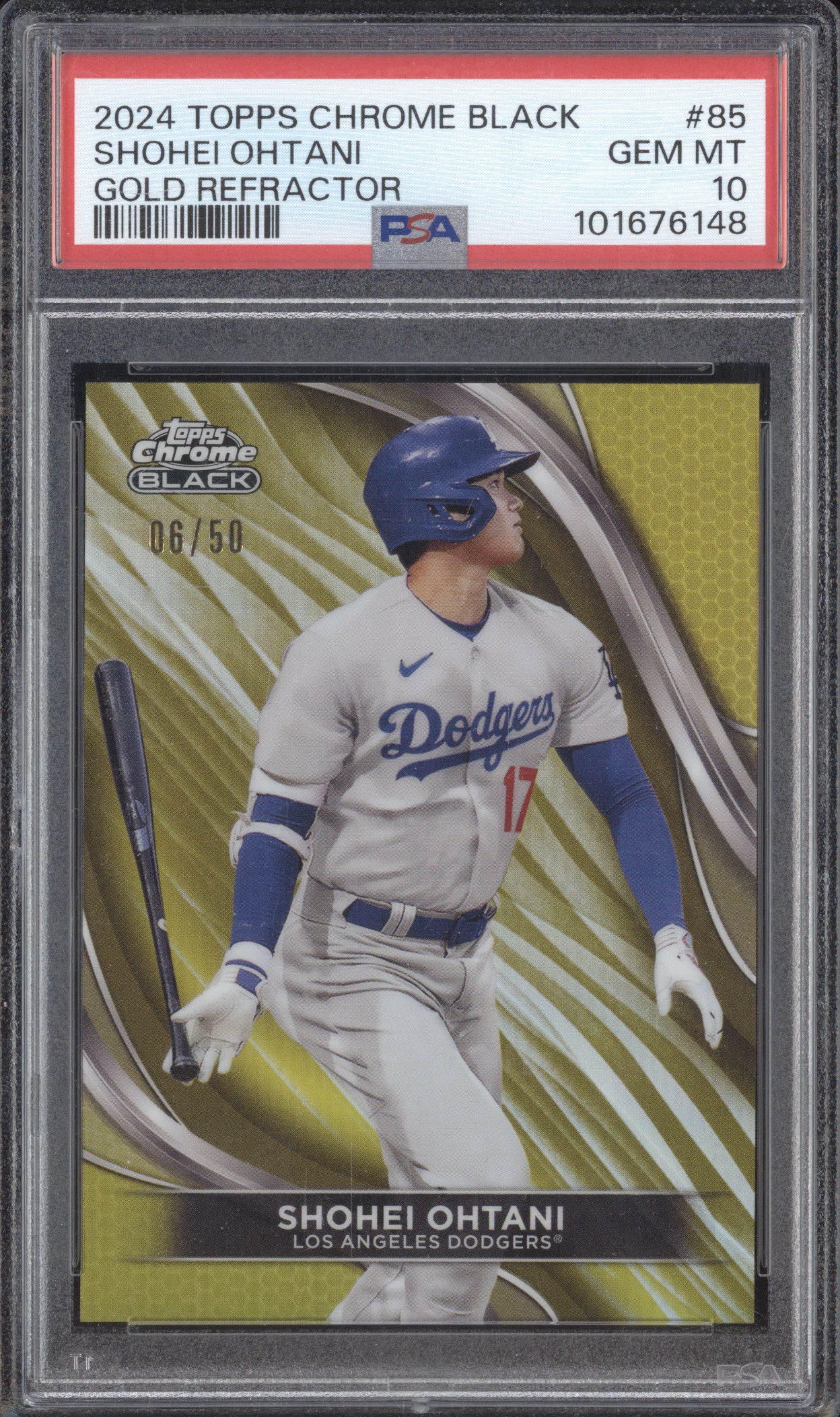 Shohei Ohtani 2024 Topps Chrome Black 85 Gold Refractor 6/50 PSA 10