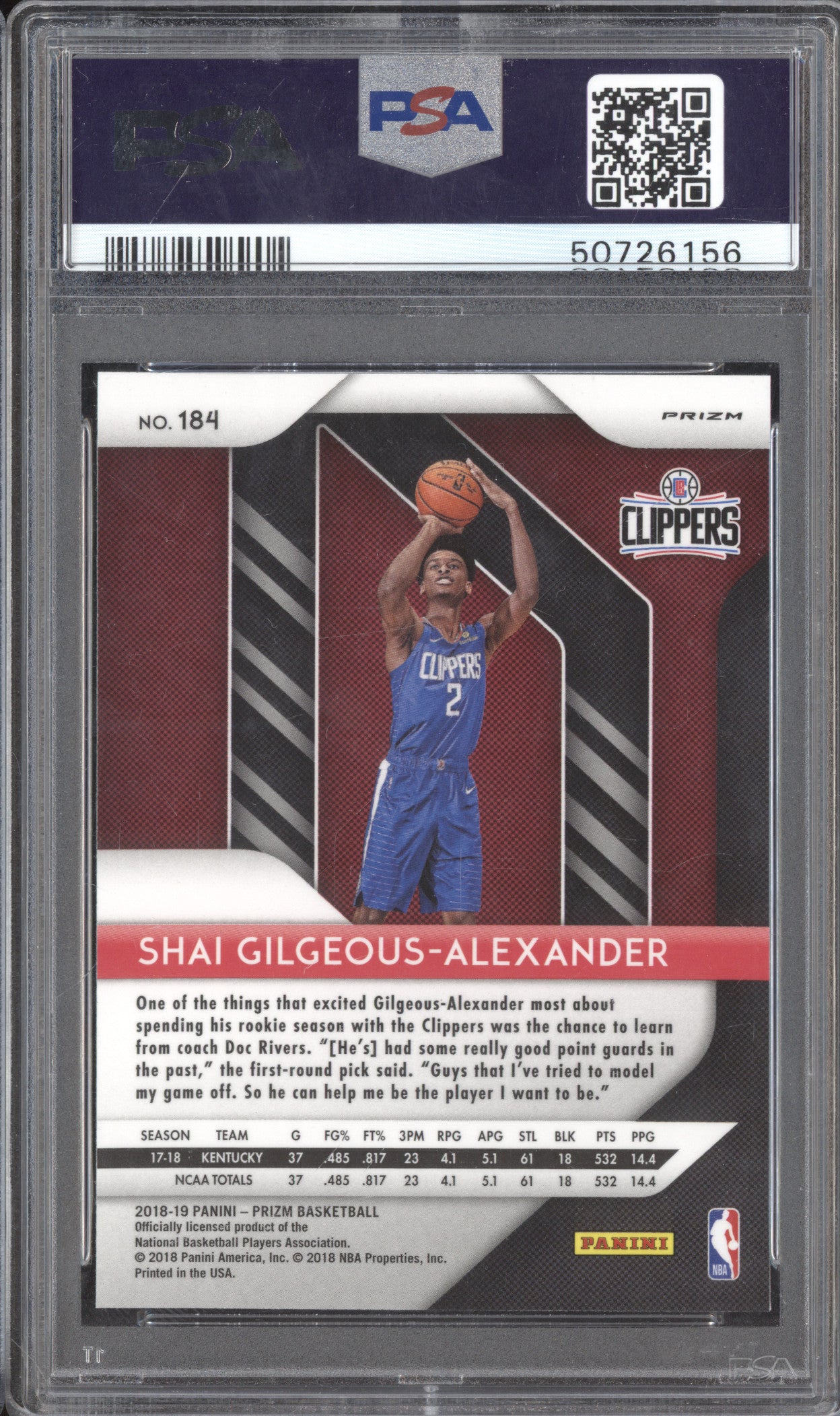 Shai Gilgeous-Alexander 2018-19 Panini Prizm 184 Green Prizm RC PSA 9