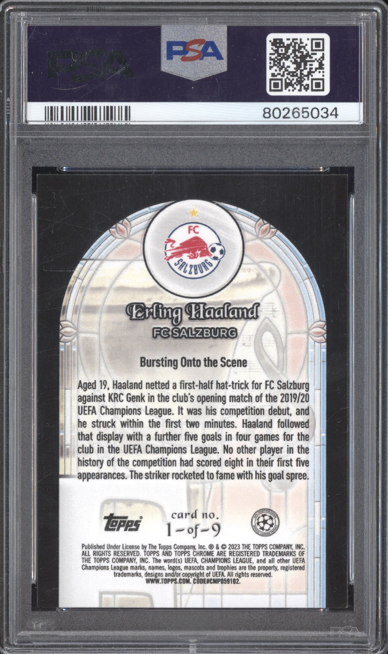 Erling Haaland 2022-23 Topps UEFA CC 1 Chrome Bursting Onto the Scene PSA 10