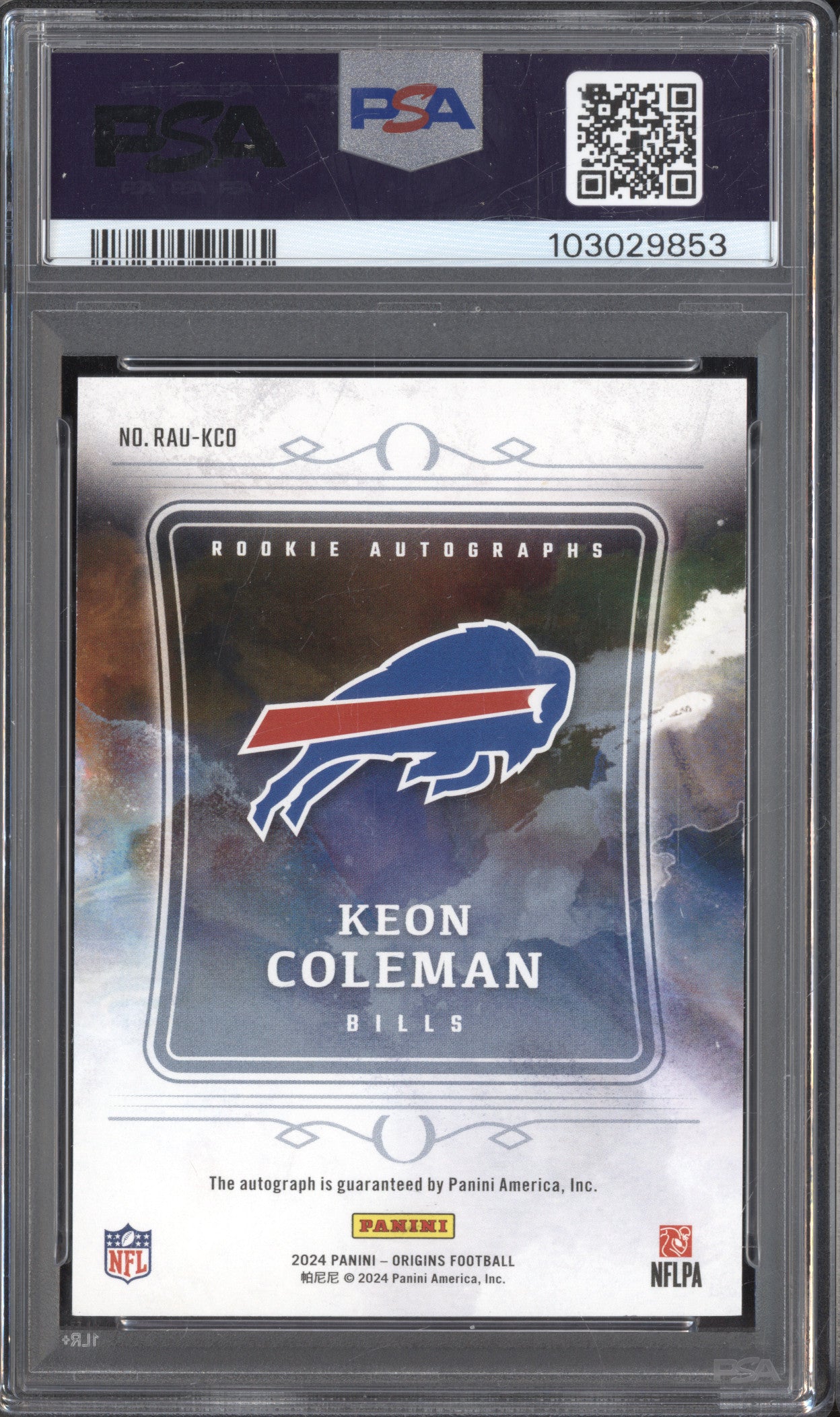 Keon Coleman 2024 Panini Origins RAU-KCO Rookie Auto Turquoise RC 12/25 PSA 9