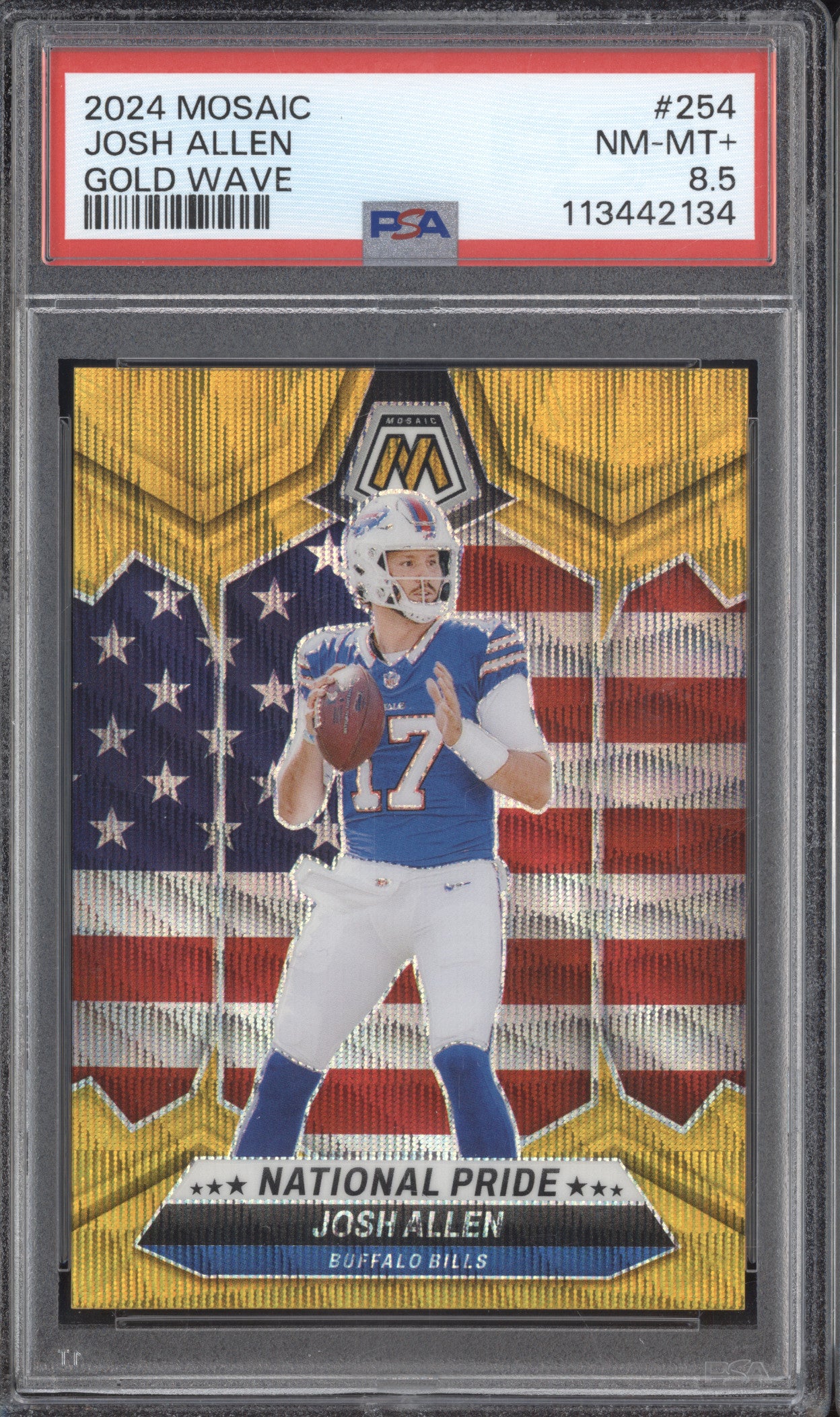 Josh Allen 2024 Panini Mosaic 254 Gold Wave 3/17 PSA 8.5