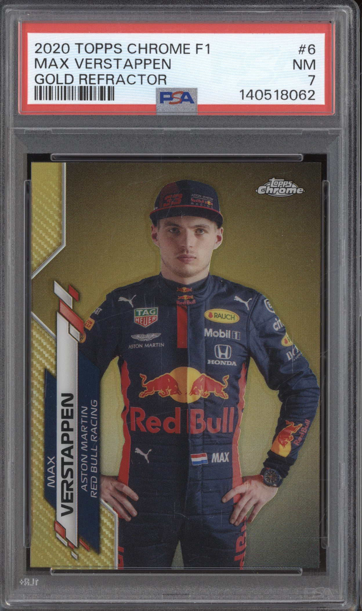 Max Verstappen 2020 Topps Chrome Formula 1 #6 Gold Refractor F1 RC 35/50 PSA 7