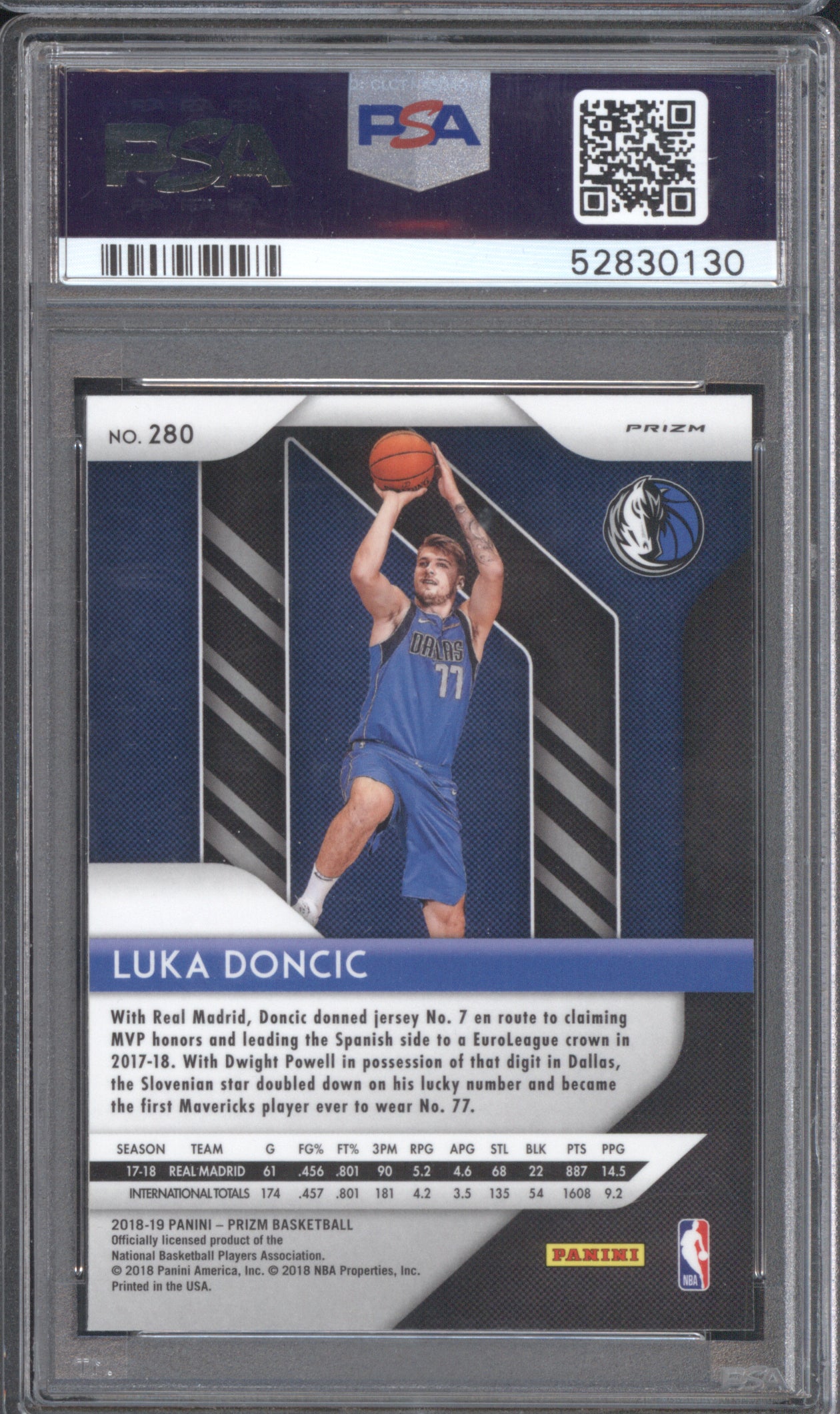 Luka Doncic 2018 Panini Prizm 280 Silver Prizm RC PSA 9