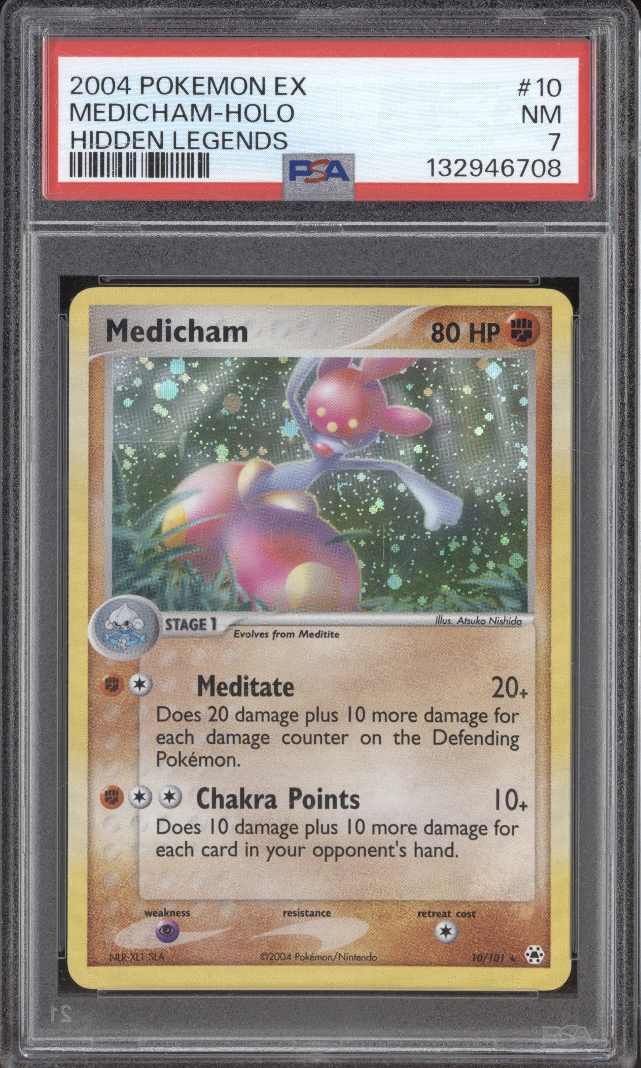 Medicham 2004 Pokemon Hidden Legends 10/101 Holo PSA 7