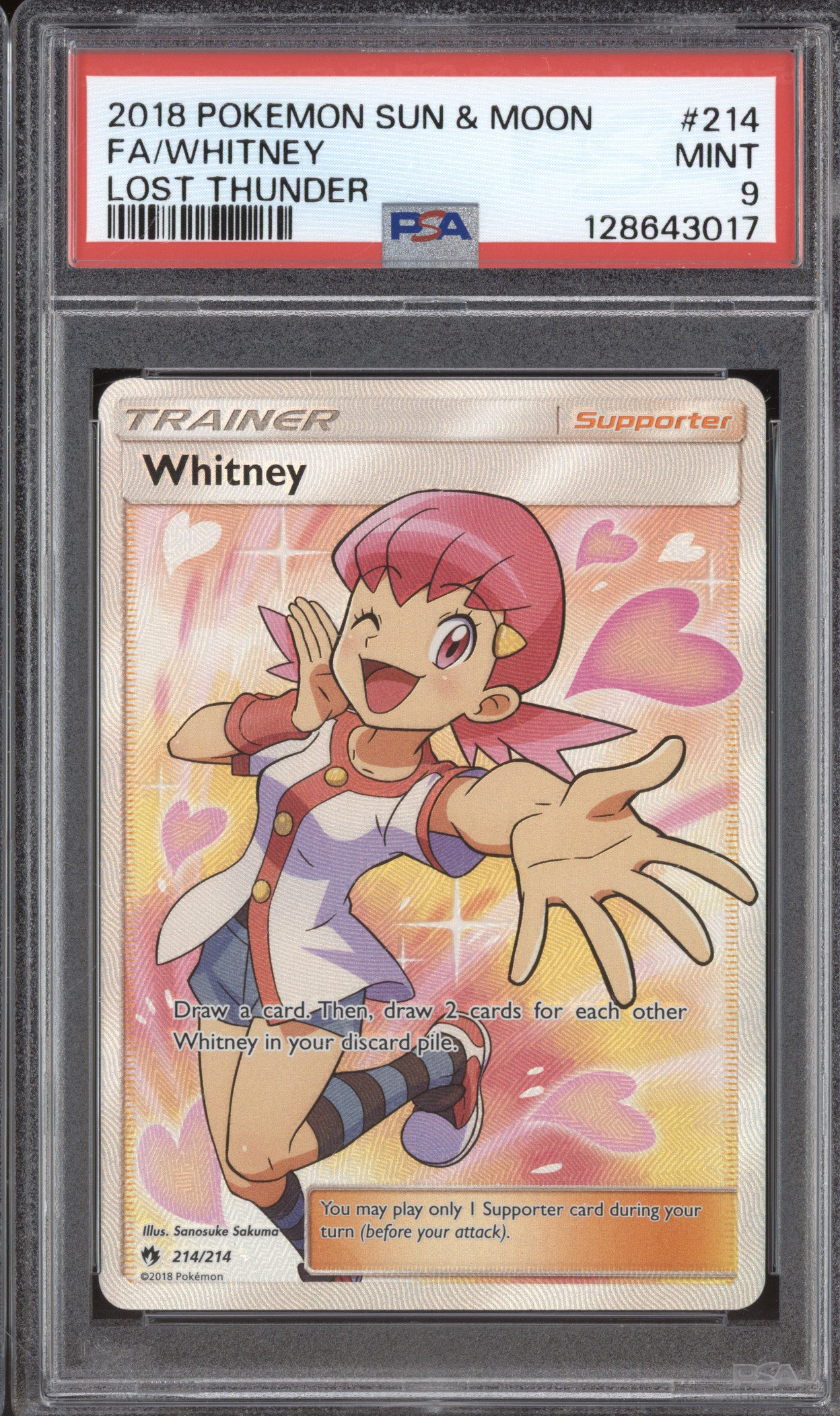 2018 Pokemon Lost Thunder 214/214 Whitney Full Art PSA 9