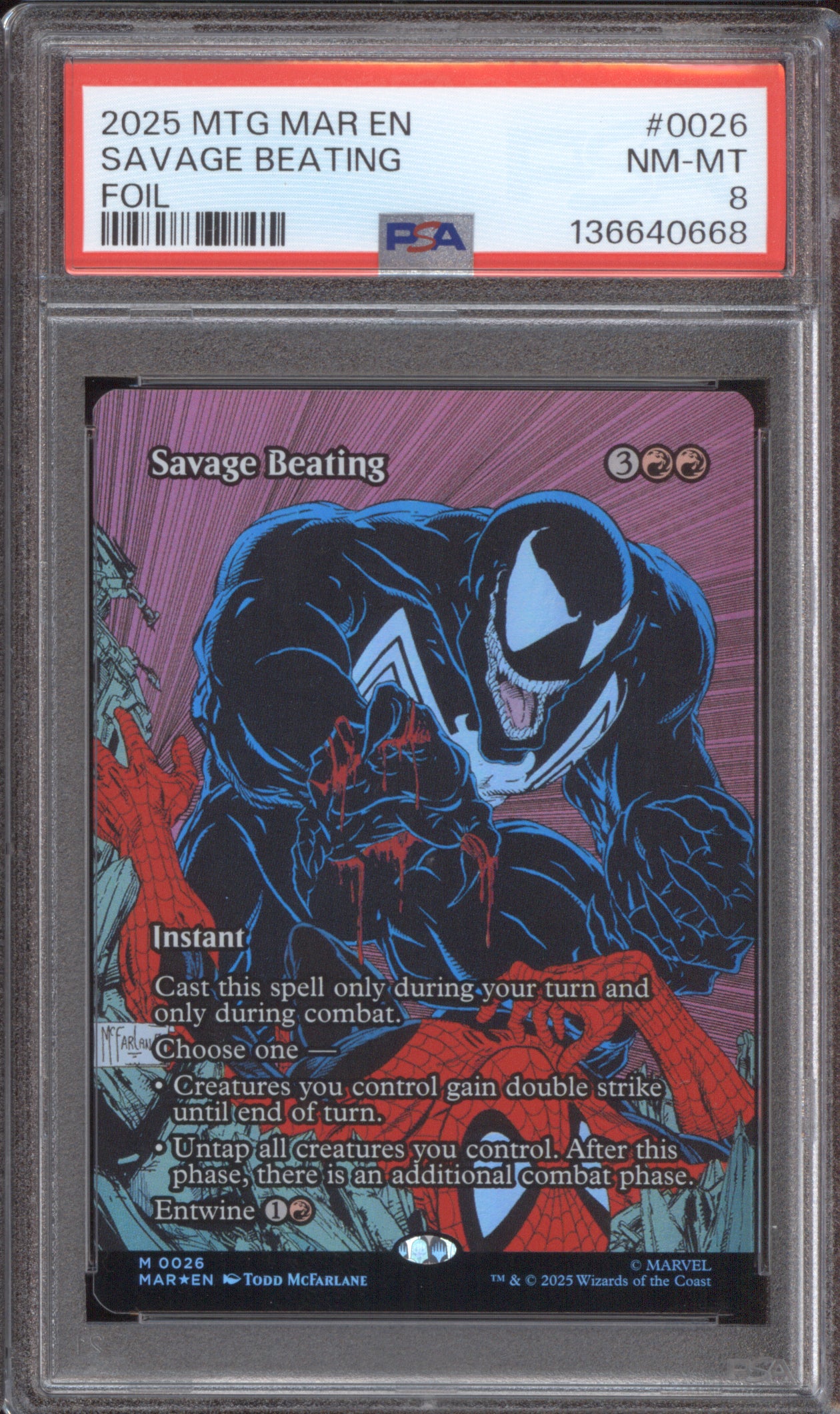 2025 MTG Marvel's Spider-Man M 0026 Savage Beating Foil PSA 8