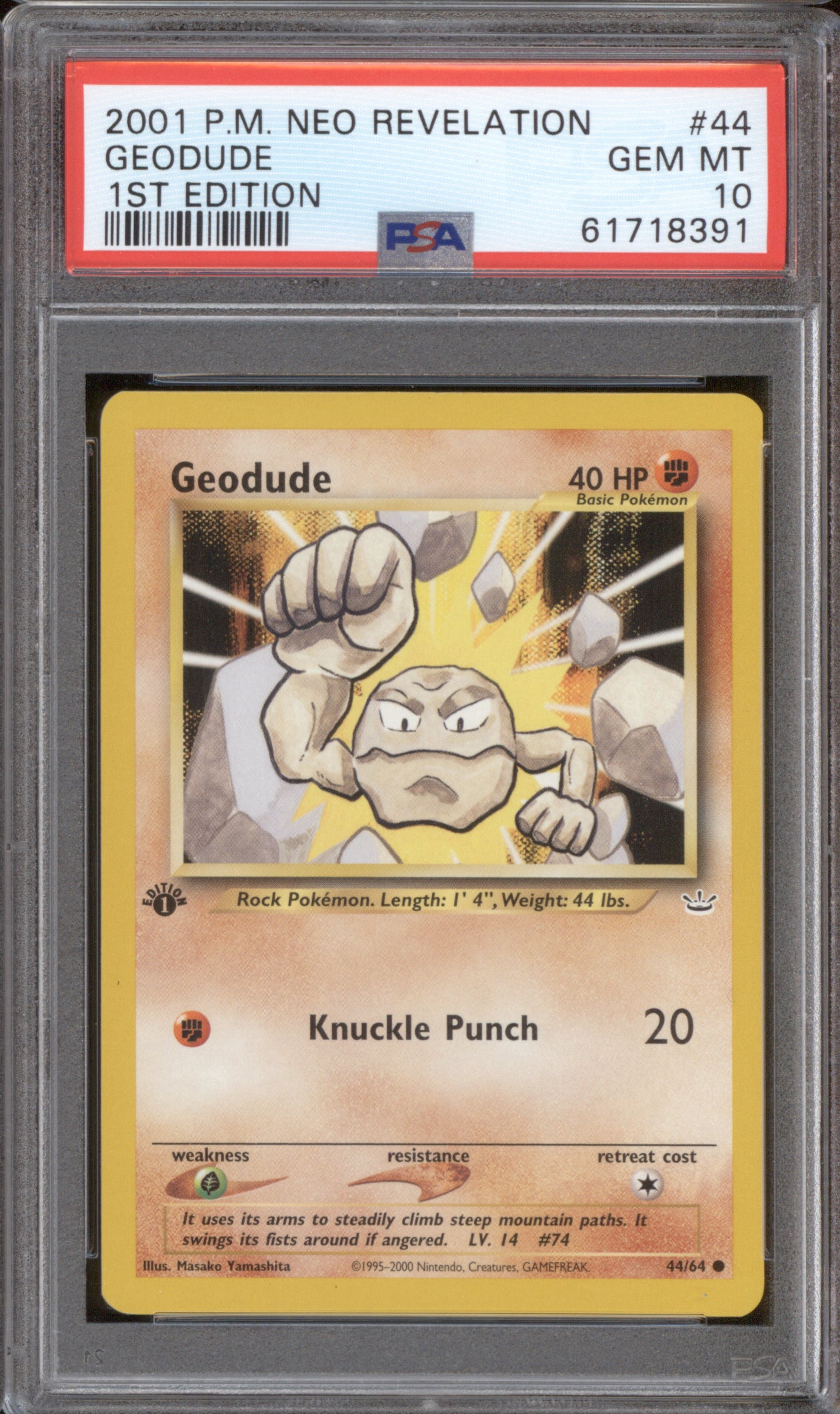 Geodude 2001 Pokemon Neo Revelation 44/64 1st Edition PSA 10