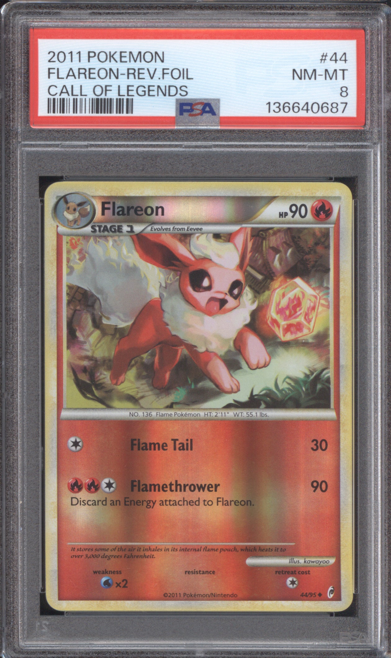 Flareon 2011 Pokemon Call of Legends 44/95 Reverse Foil PSA 8