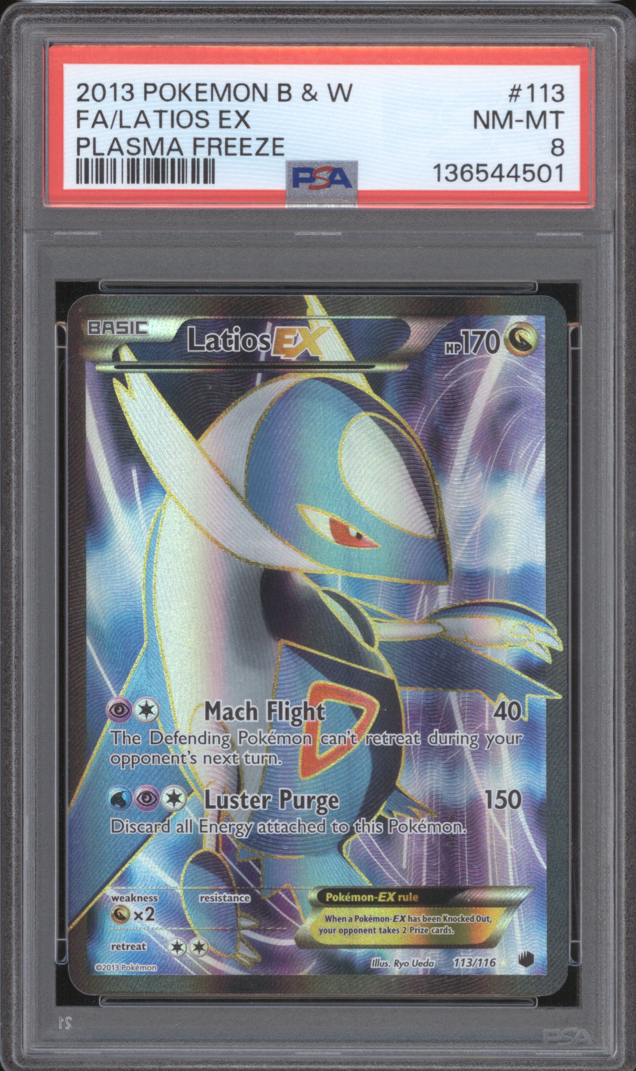 Latios EX 2013 Pokemon Black & White Plasma Freeze 113/116 Full Art PSA 8