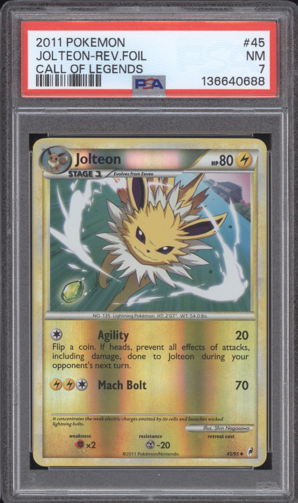 Jolteon 2011 Pokemon Call of Legends 45/95 Reverse Holo PSA 7