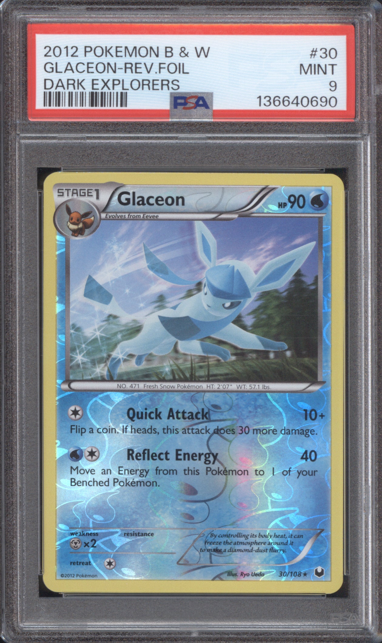 Glaceon 2012 Pokemon Dark Explorers 30/108 Reverse Holo PSA 9