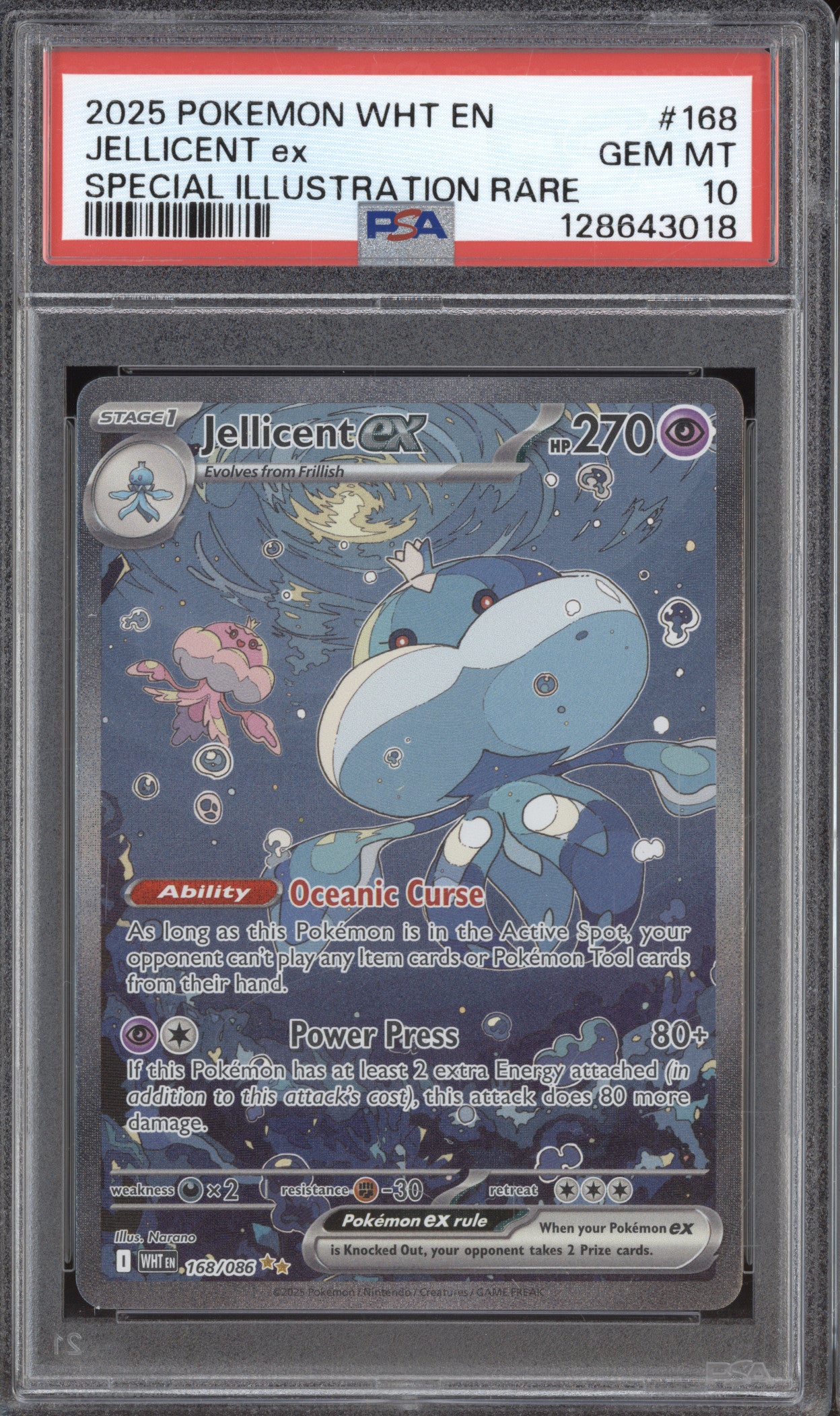 2025 Pokemon White Flare WHT 168/086 Jellicent ex PSA 10