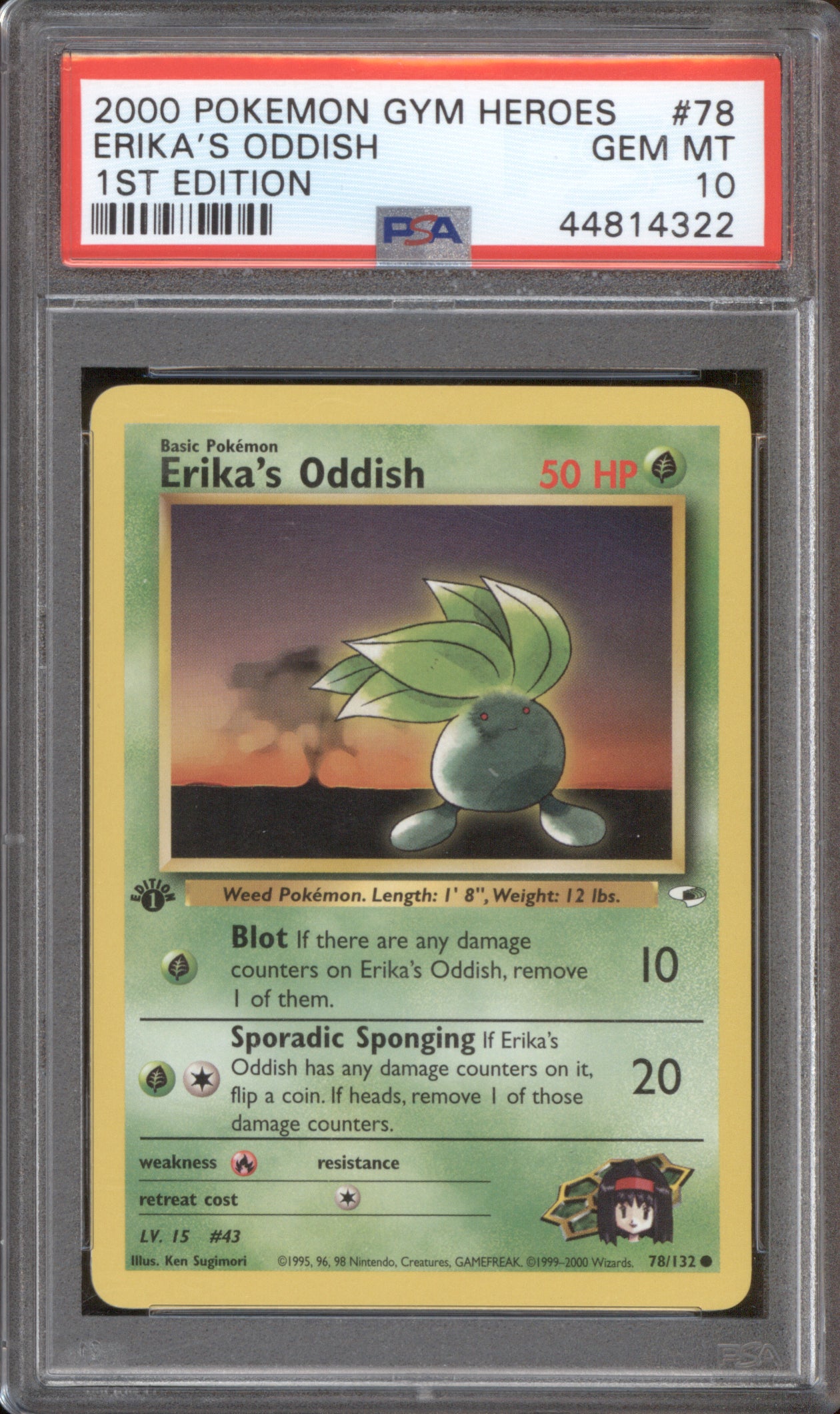 Erika's Oddish 2000 Pokemon Gym Heroes 78/132 1st Edition PSA 10