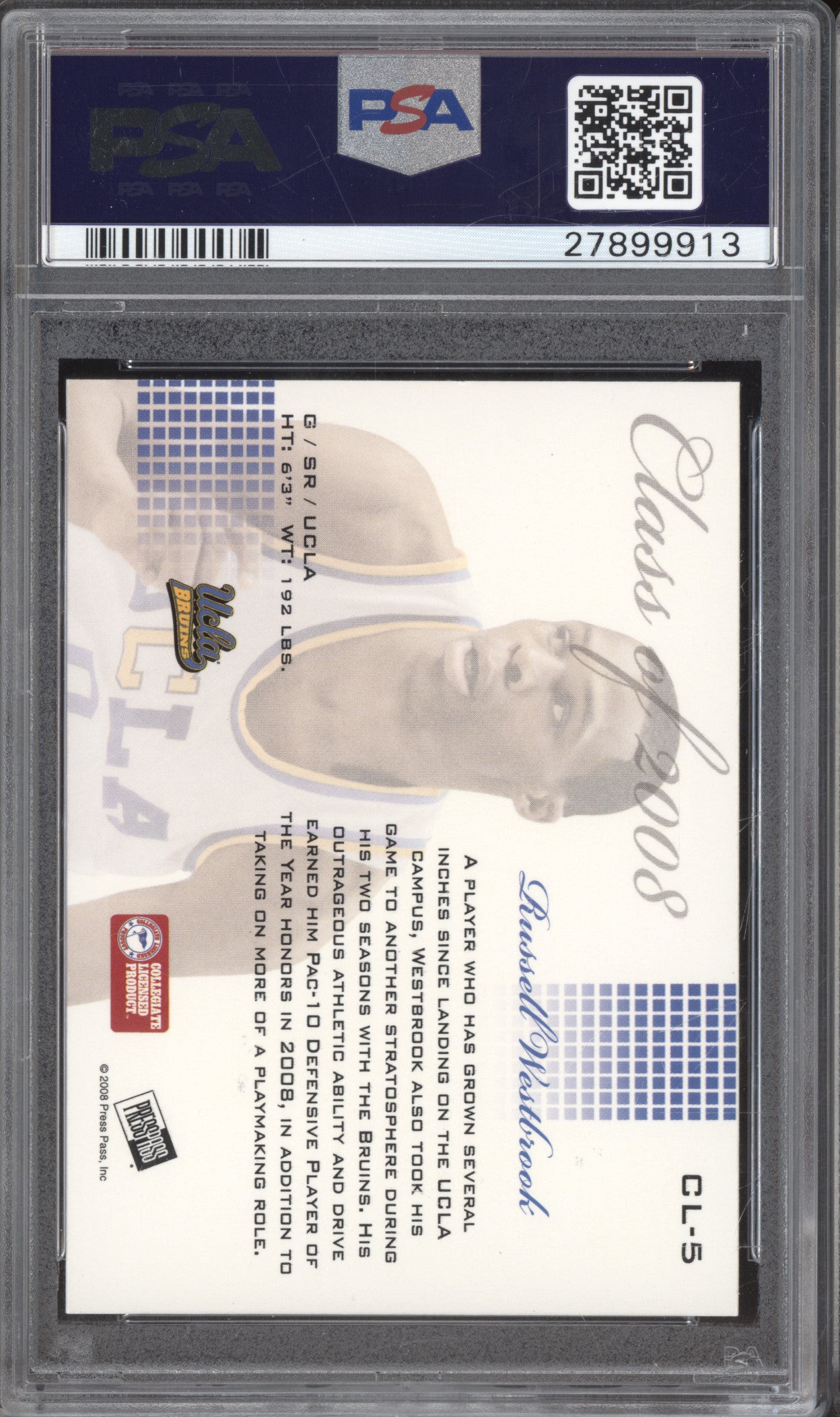 2008 Press Pass CL-5 Russell Westbrook Class of 2008 PSA 9