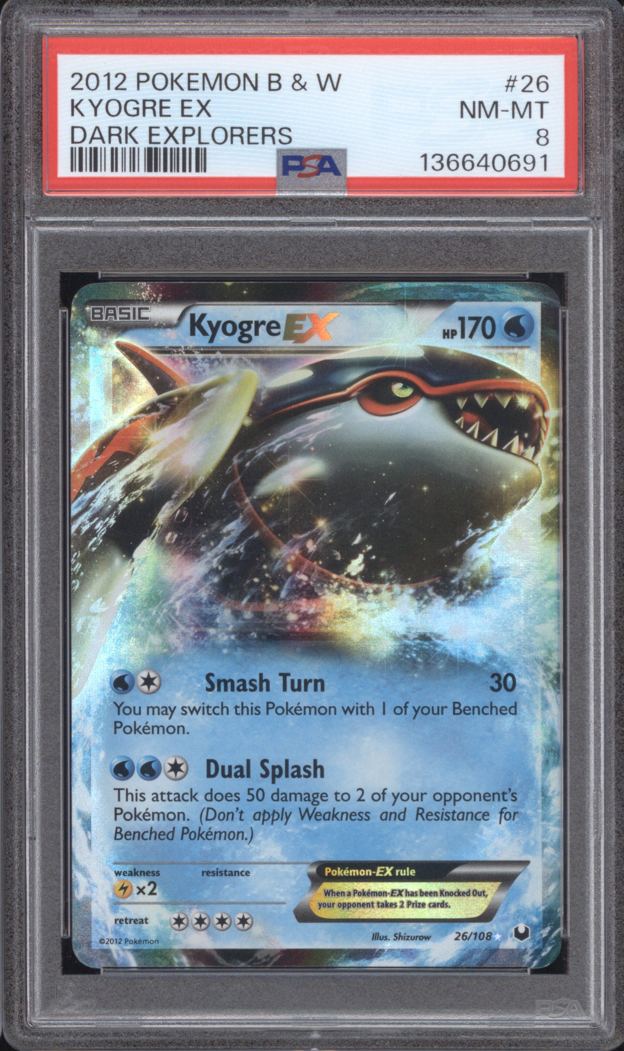 Kyogre Ex 2012 Pokemon Dark Explorers 26/108 PSA 8