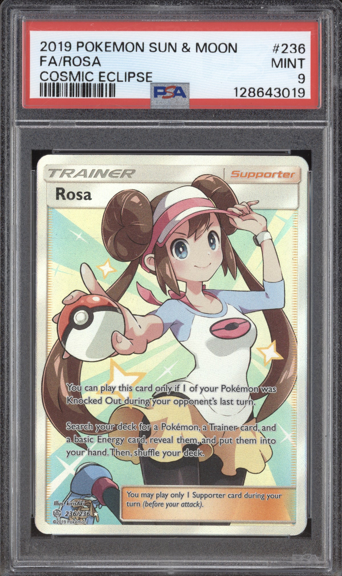 2019 Pokemon Cosmic Eclipse 236/236 Rosa Full Art PSA 9