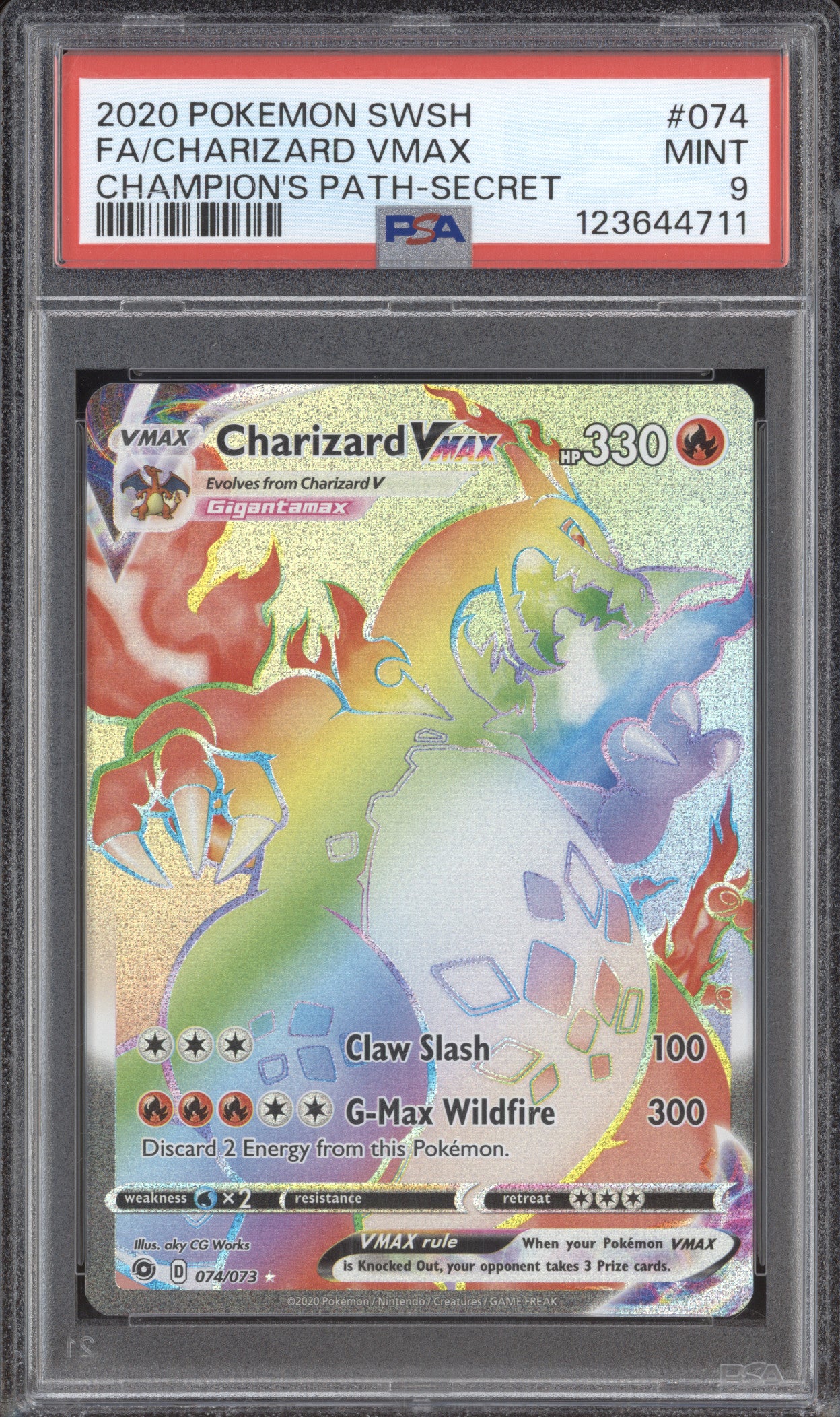 Charizard VMAX 2020 Pokemon Champion's Path 074/073 Rainbow Rare PSA 9