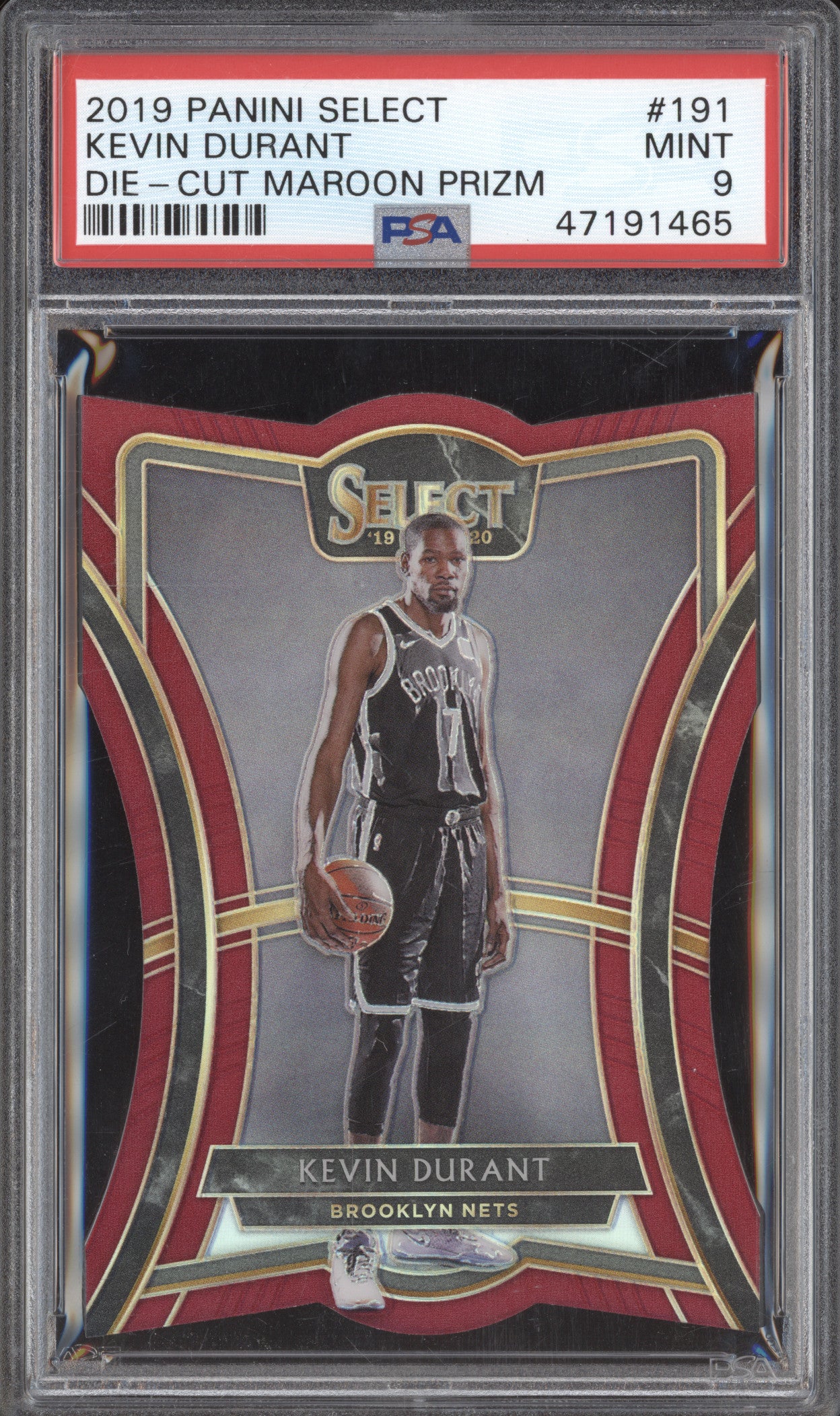2019 Panini Select 191 Kevin Durant Die-Cut Maroon Prizm PSA 9