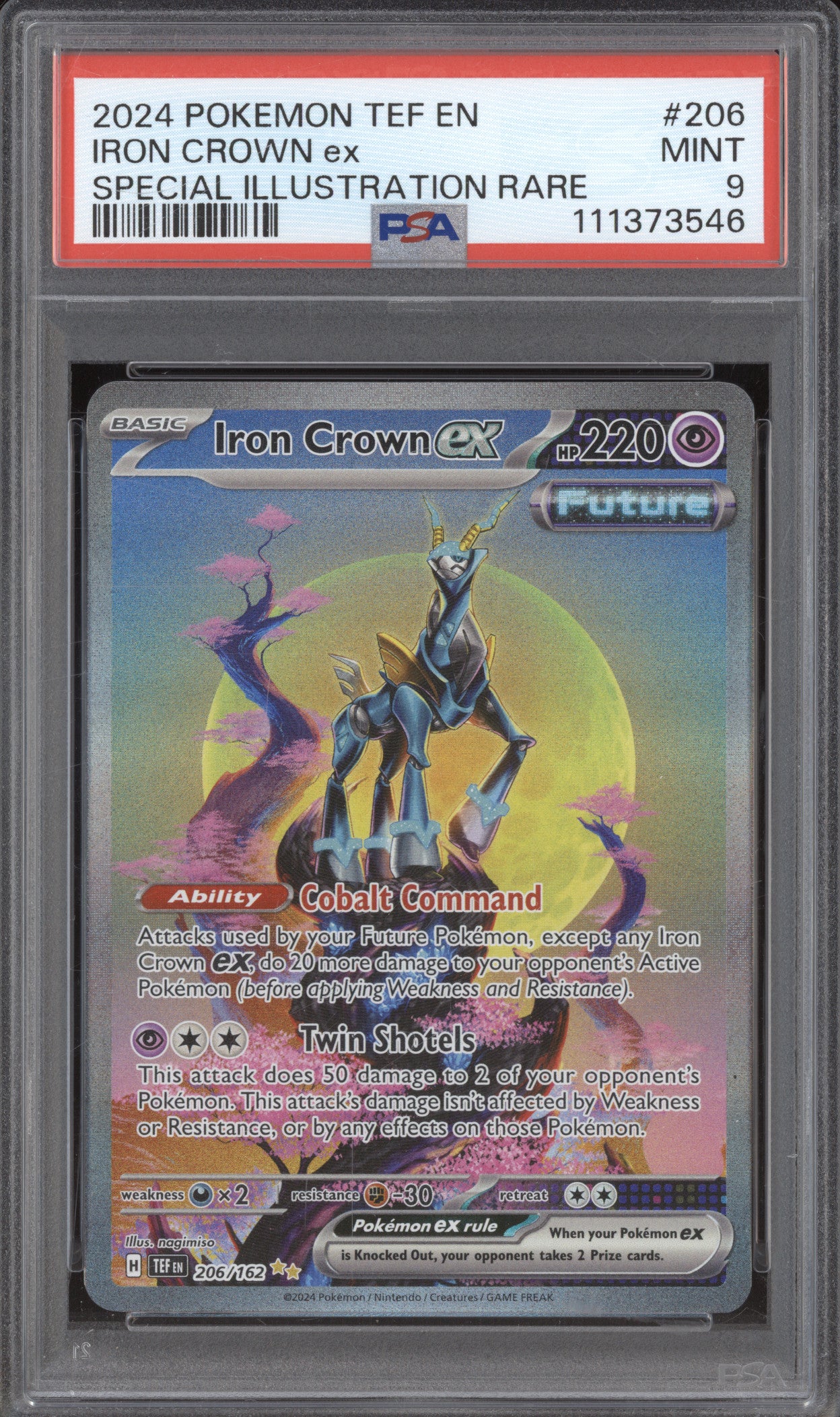 2024 Pokemon Temporal Forces 206 Iron Crown ex Special Illustration Rare PSA 9
