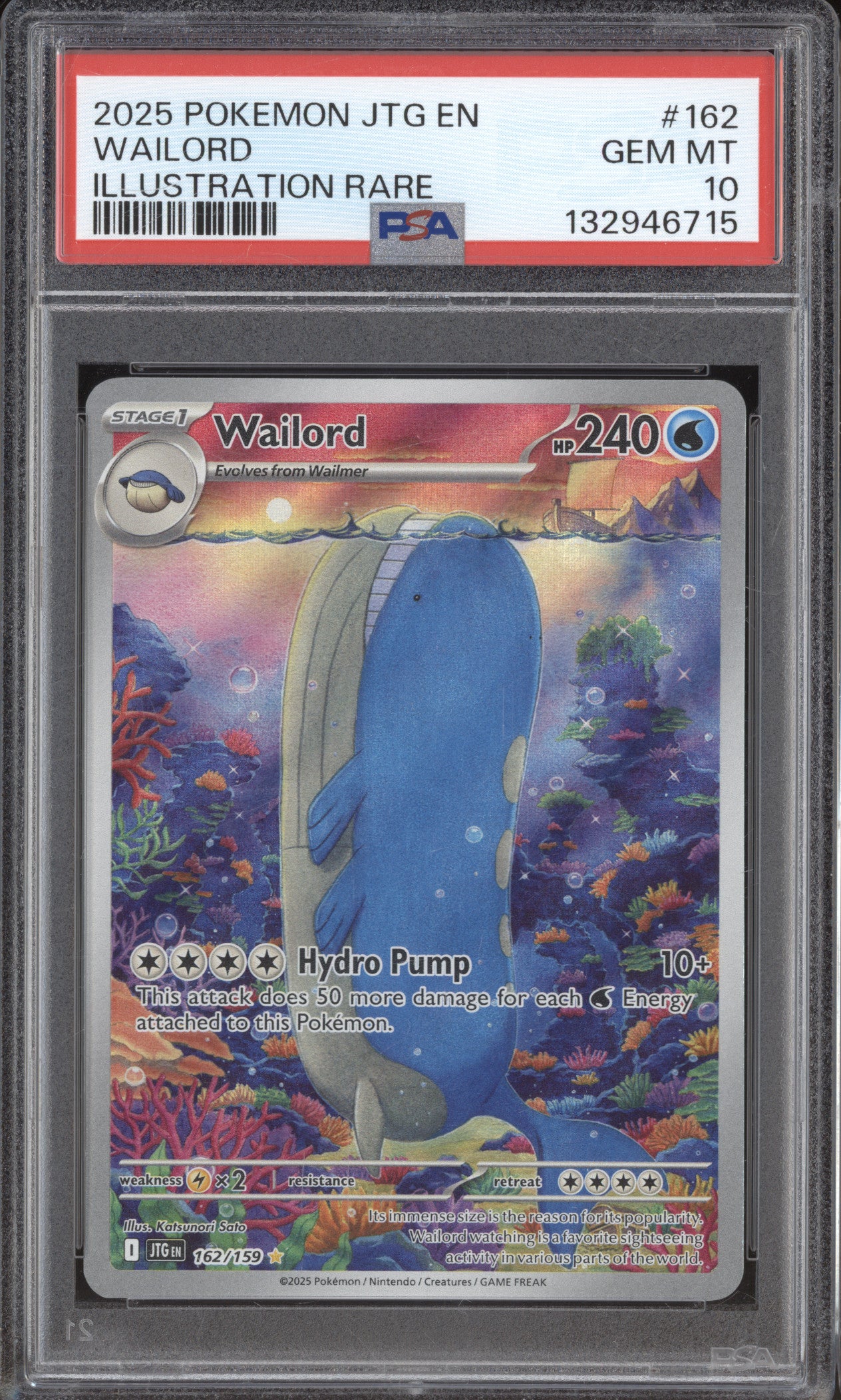 Wailord 2025 Pokemon Journey Together JTG 162/159 Illustration Rare PSA 10