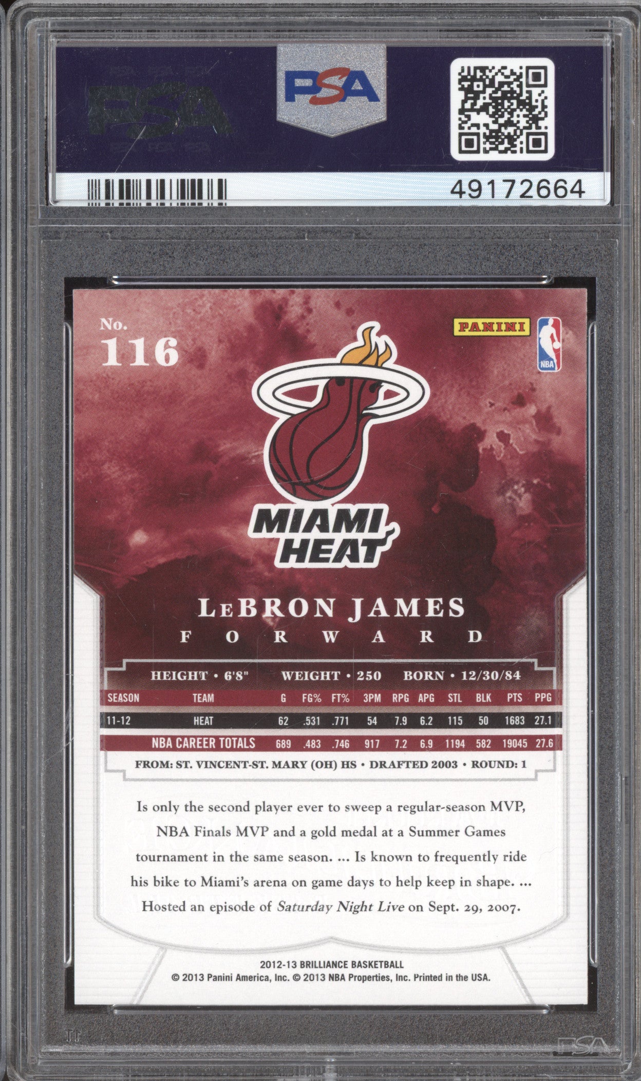 2012 Panini Brilliance 116 LeBron James PSA 9