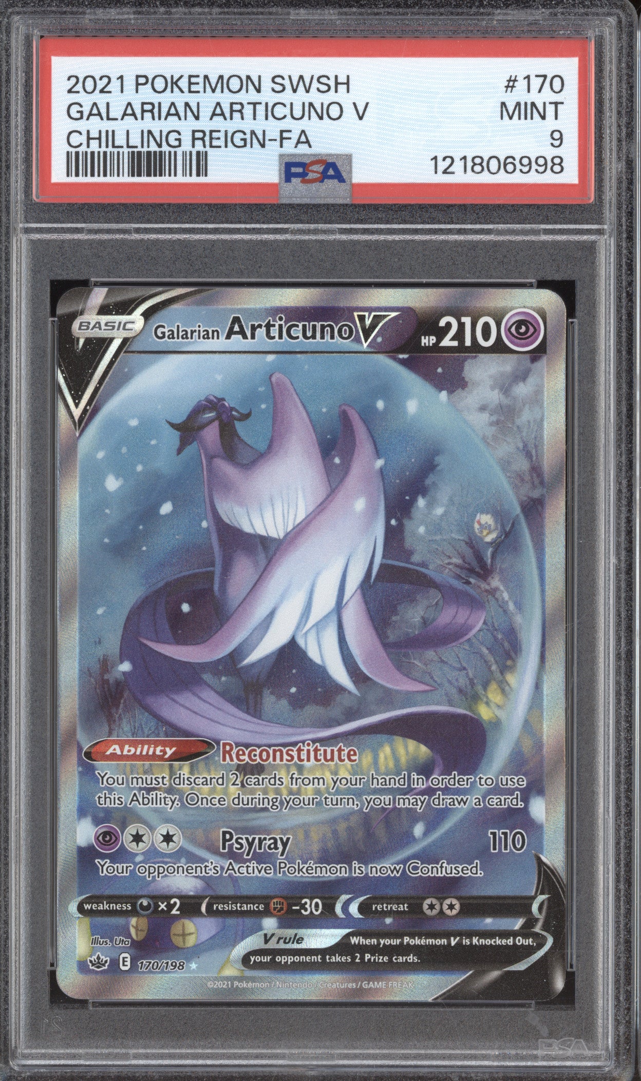 2021 Pokemon Chilling Reign 170 Galarian Articuno V Full Art PSA 9