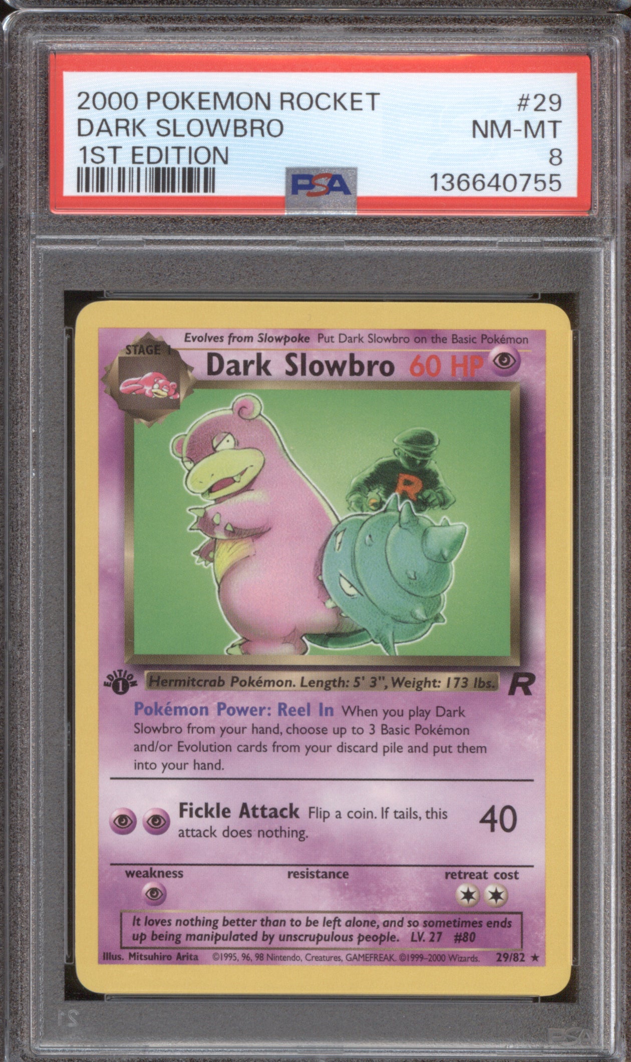 Dark Slowbro 1st Edition 2000 Pokemon Team Rocket 29/82 PSA 8